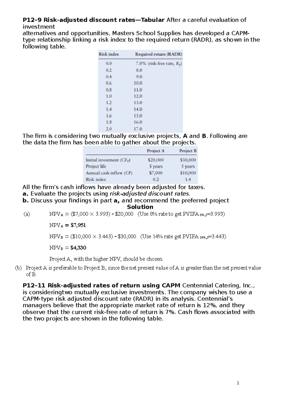 Section 4 HHDHH P129 Riskadjusted discount rates—Tabular After a careful evaluation of
