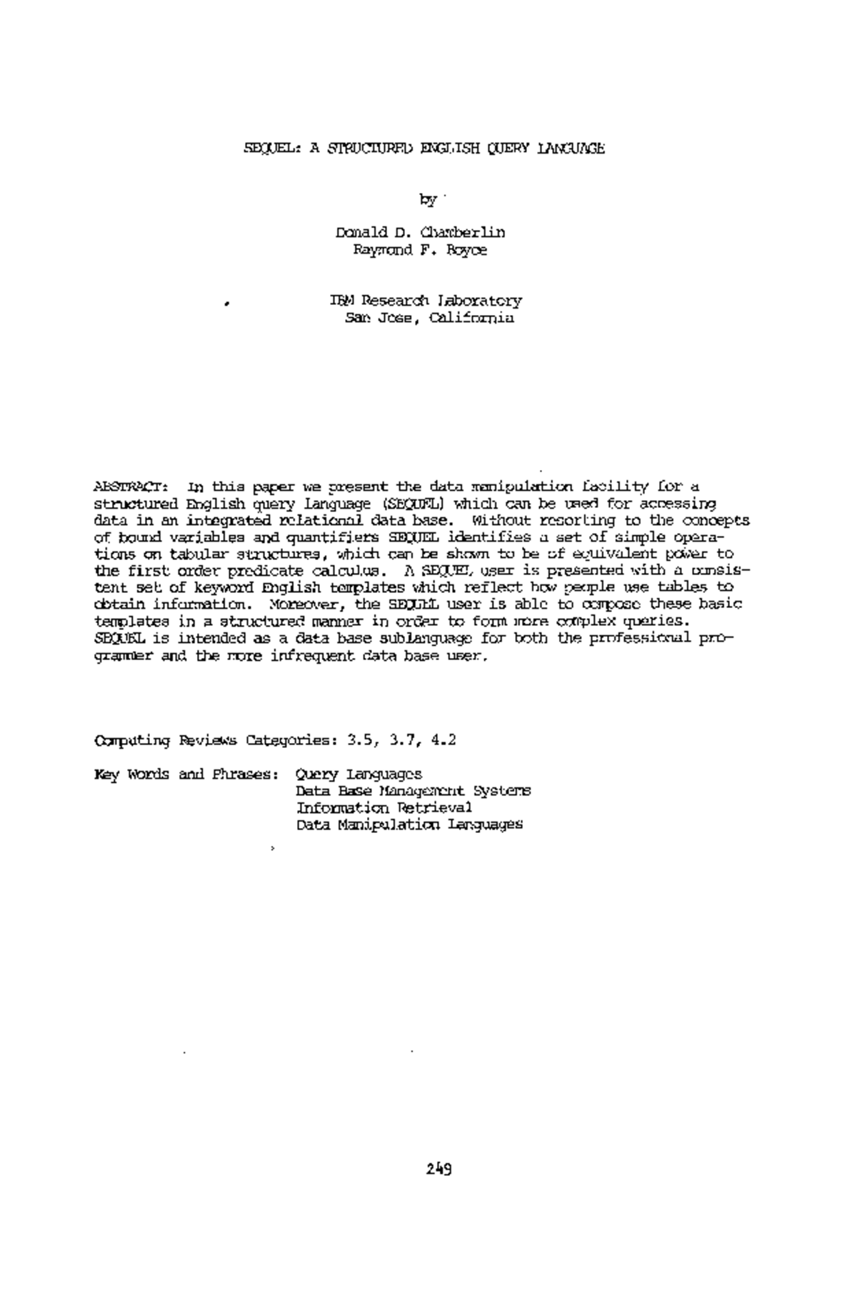 Sequel-1974 - Historia del lenguaje SQL - SEQUEL: A STRUCIURED ~NGLISH ...