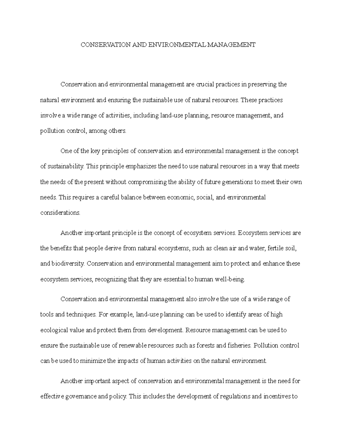 environmental protection and management essay