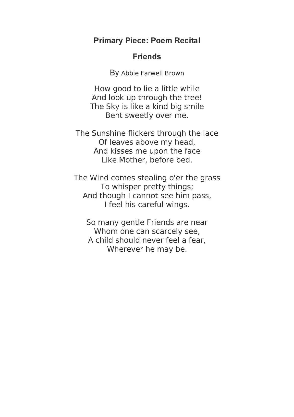 Poem Piece Contest - Poem - Primary Piece: Poem Recital Friends By ...