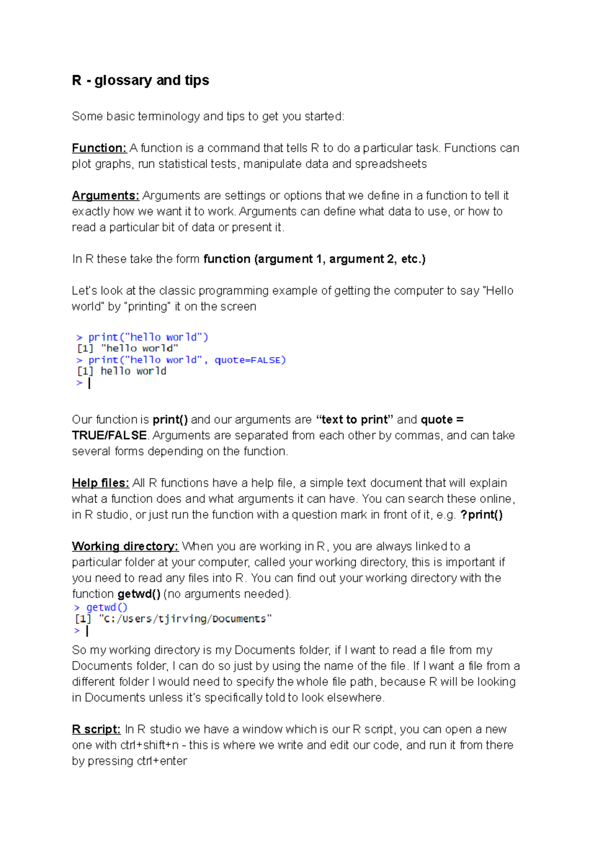 Rstudio - glossary and tips - R - glossary and tips Some basic ...
