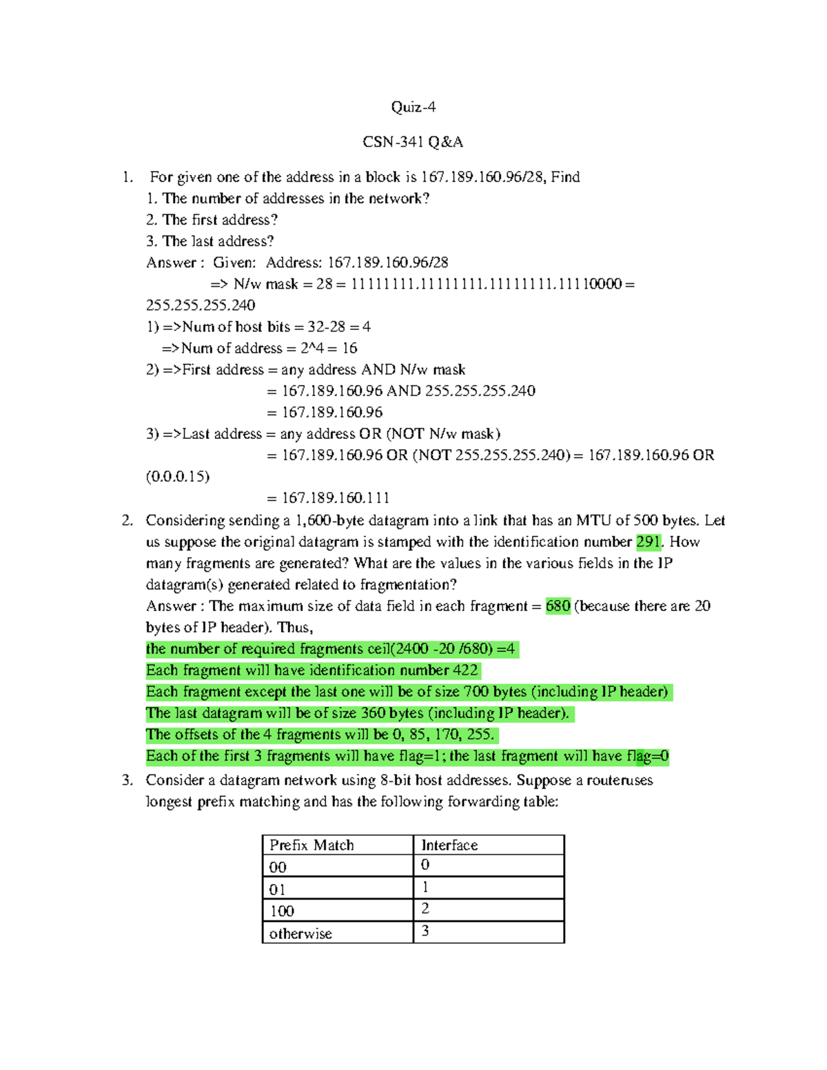 Quiz4 Answers - This Practice Material For End Exam - Quiz- 4 CSN-341 Q ...