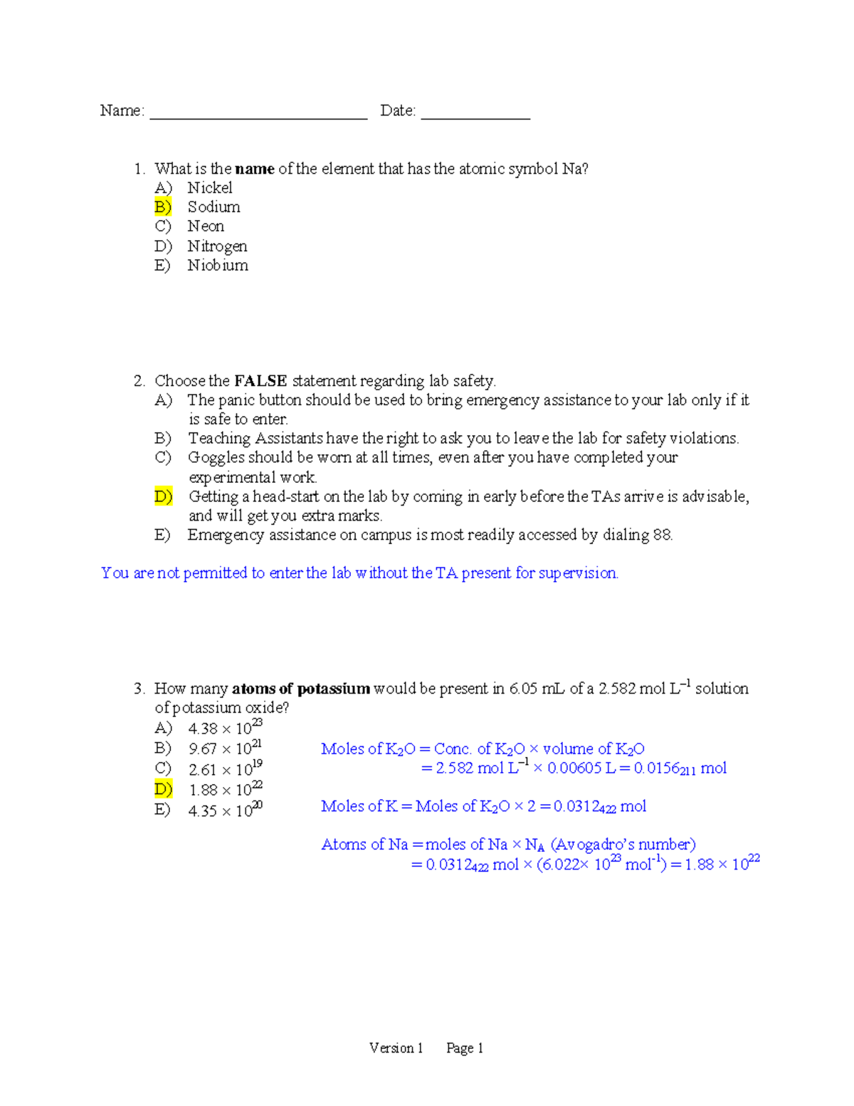 Exam 2012, questions and answers - test 1 - Name ...