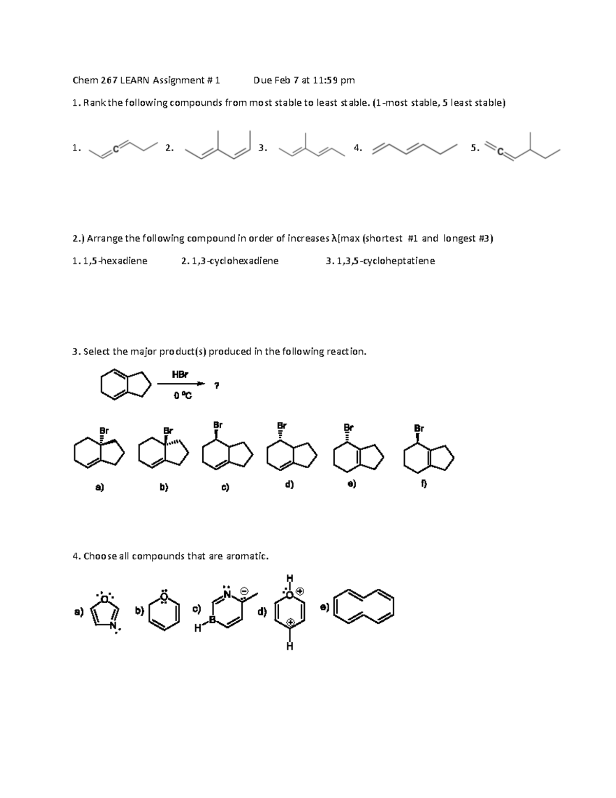 Learn Assignment 1 - Chem 267 LEARN Assignment # 1 Due Feb 7 At 11:59 ...