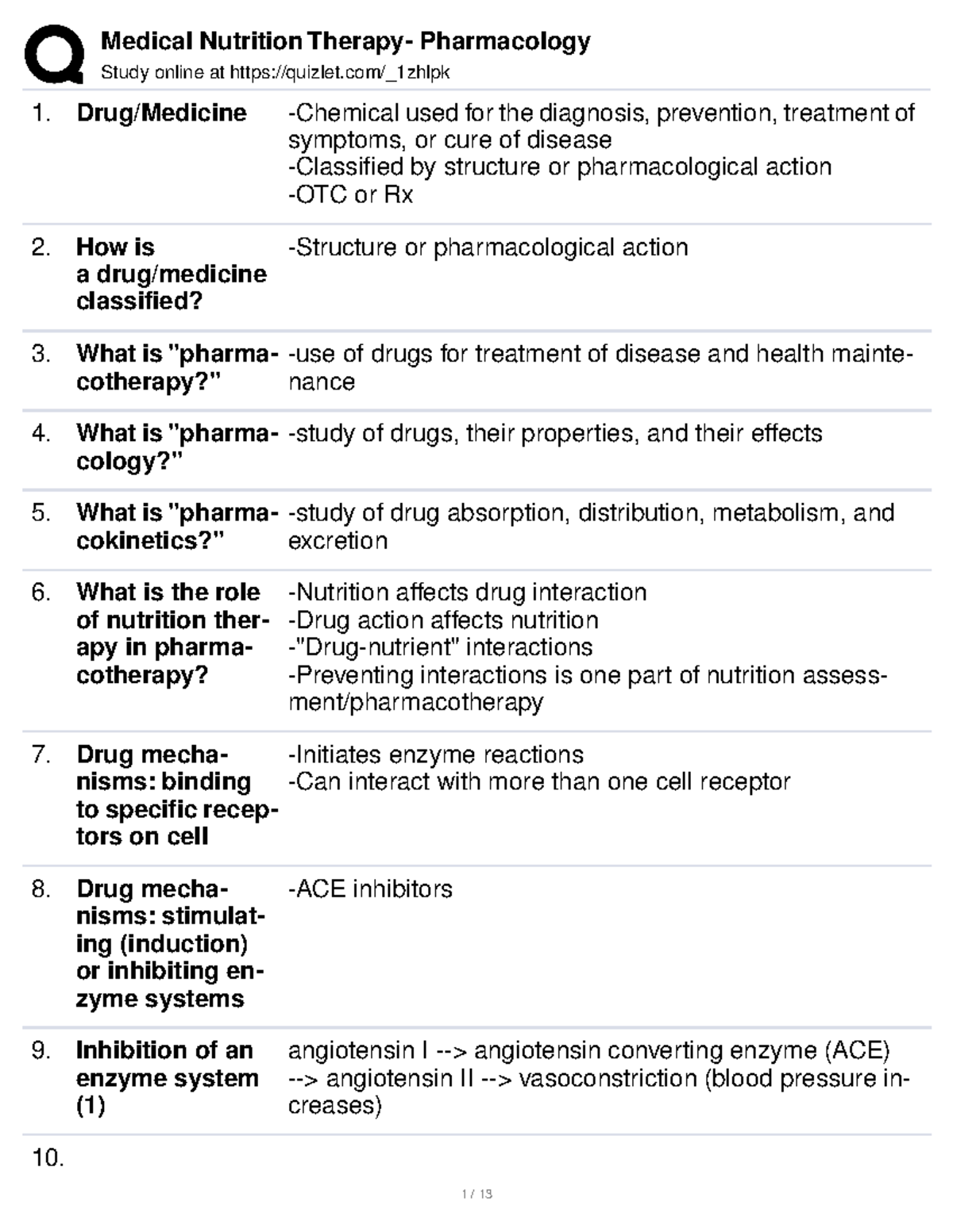 Medical Nutrition Therapy- Pharmacology - Study online at quizlet ...