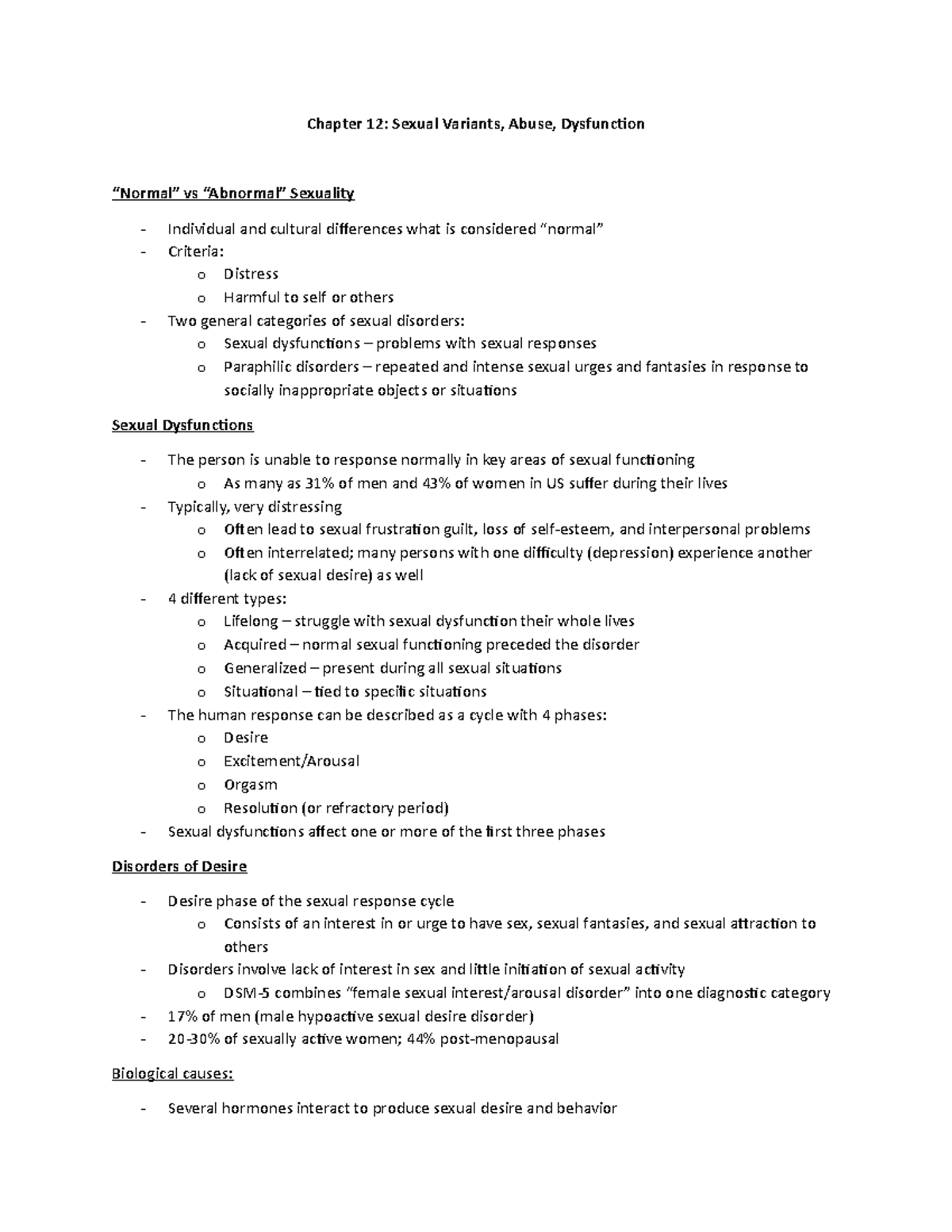 Chapter 12 Notes Chapter 12 Sexual Variants Abuse Dysfunction