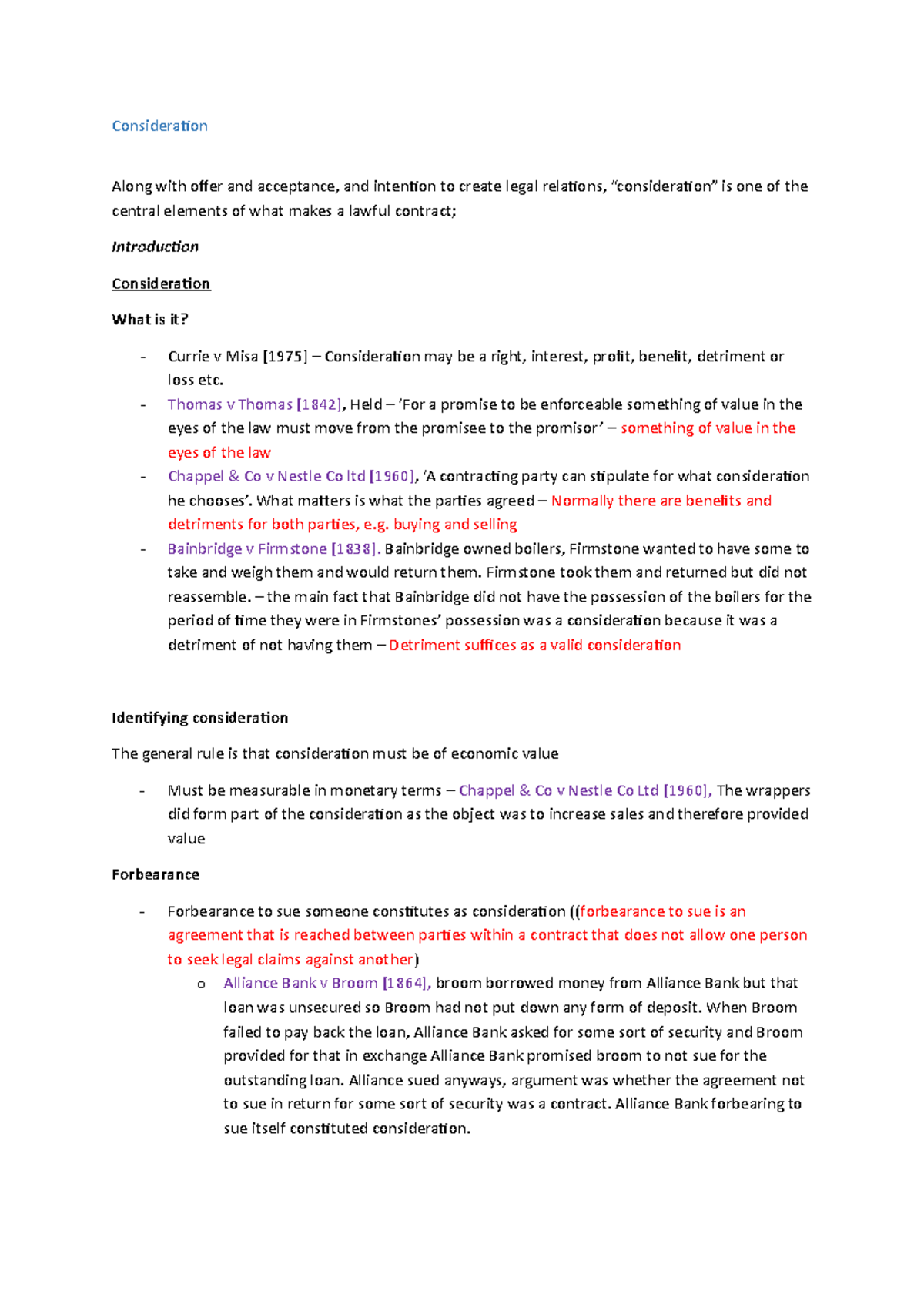 Consideration final - Revision notes - Consideraion Along with ofer and ...