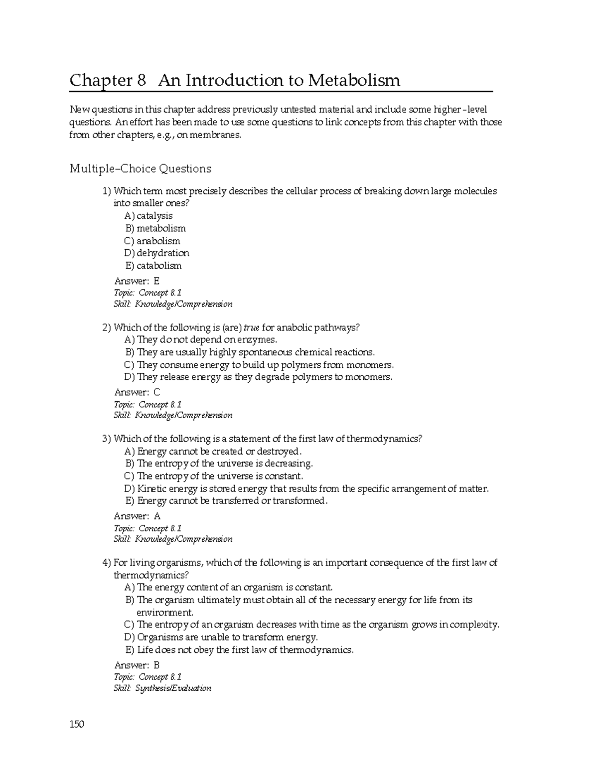 Chapter-8-test - none - Chapter 8 An Introduction to Metabolism New ...