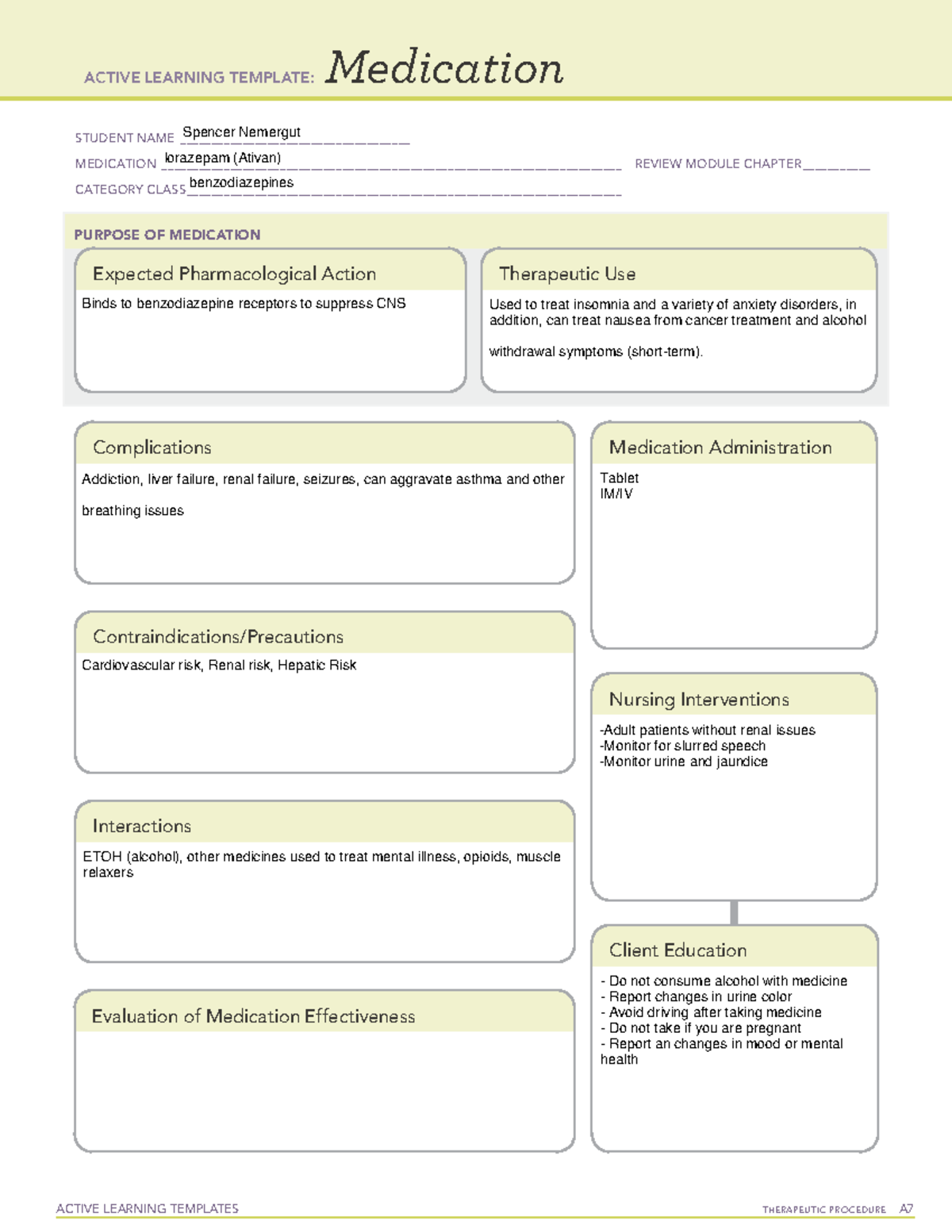 Ativan Learning Template - ACTIVE LEARNING TEMPLATES THERAPEUTIC ...