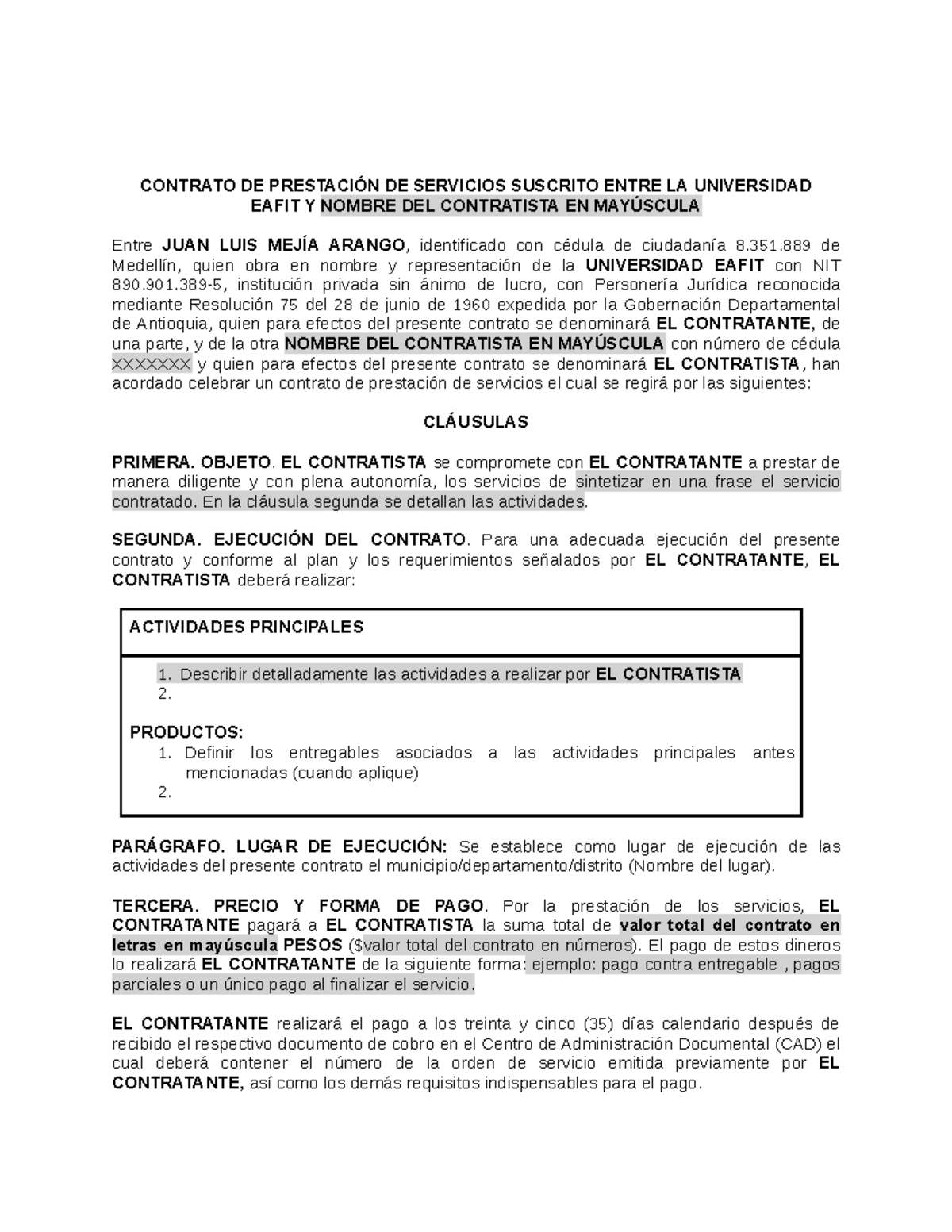 Contrato De Prestaci N De Servicios Modelo Word Y Pdf/ejemplo De ...