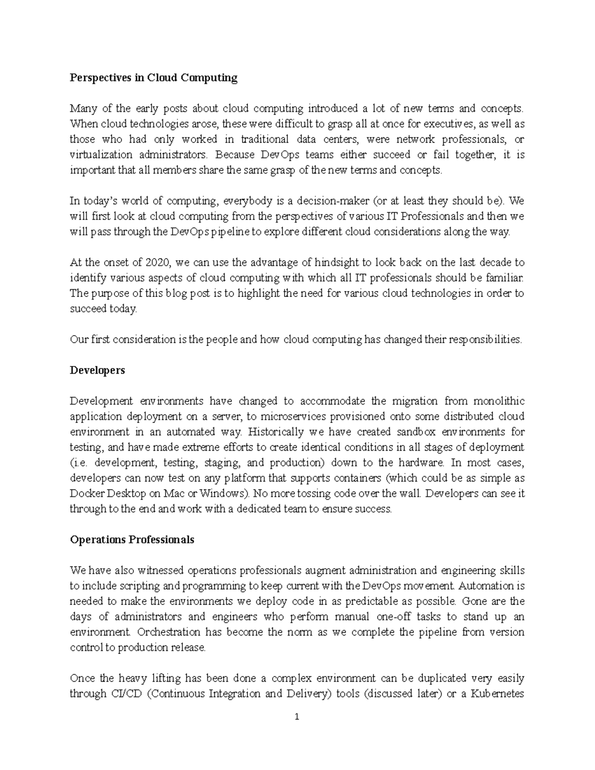 Perspectives In Cloud Computing - Perspectives in Cloud Computing Many ...