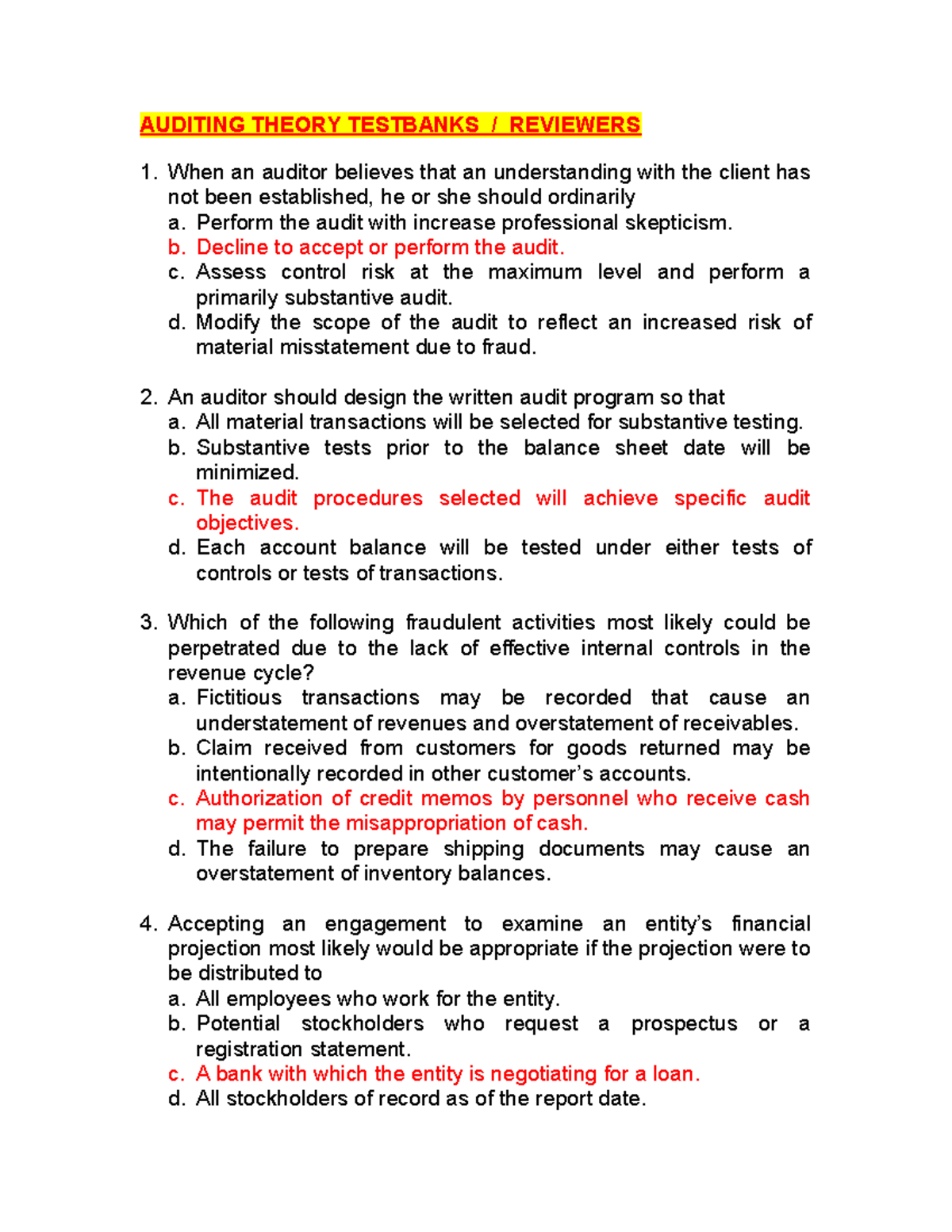 Auditing Theory (Notes) - AUDITING THEORY TESTBANKS / REVIEWERS When An ...