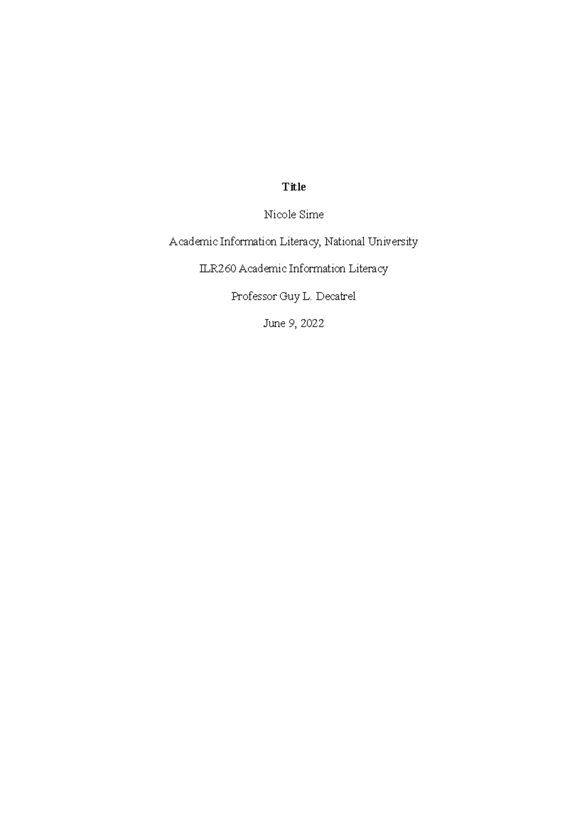 Library Research Report - Title Nicole Sime Academic Information ...