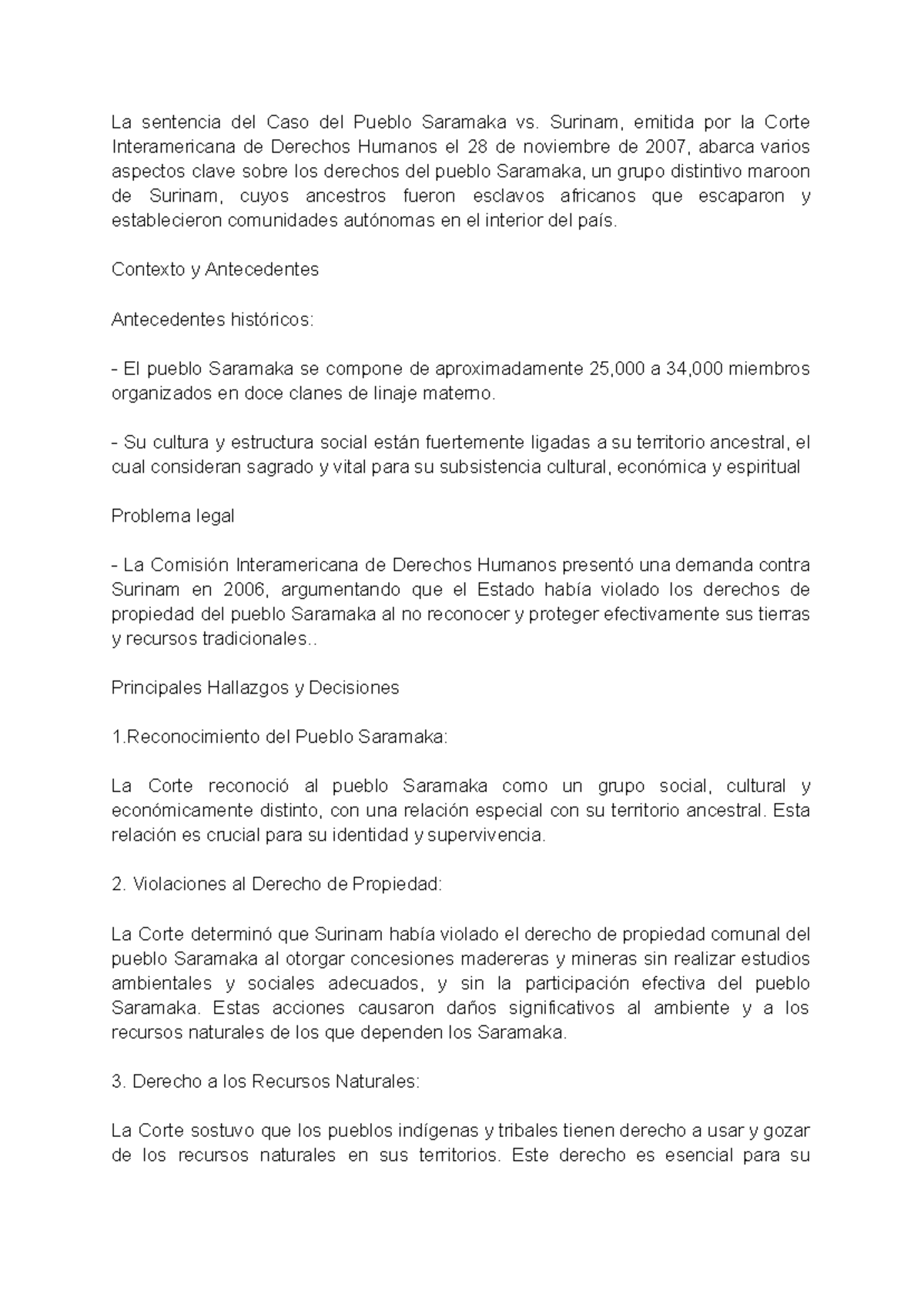 Explicación sentencia Derecho Ambiental - La sentencia del Caso del ...