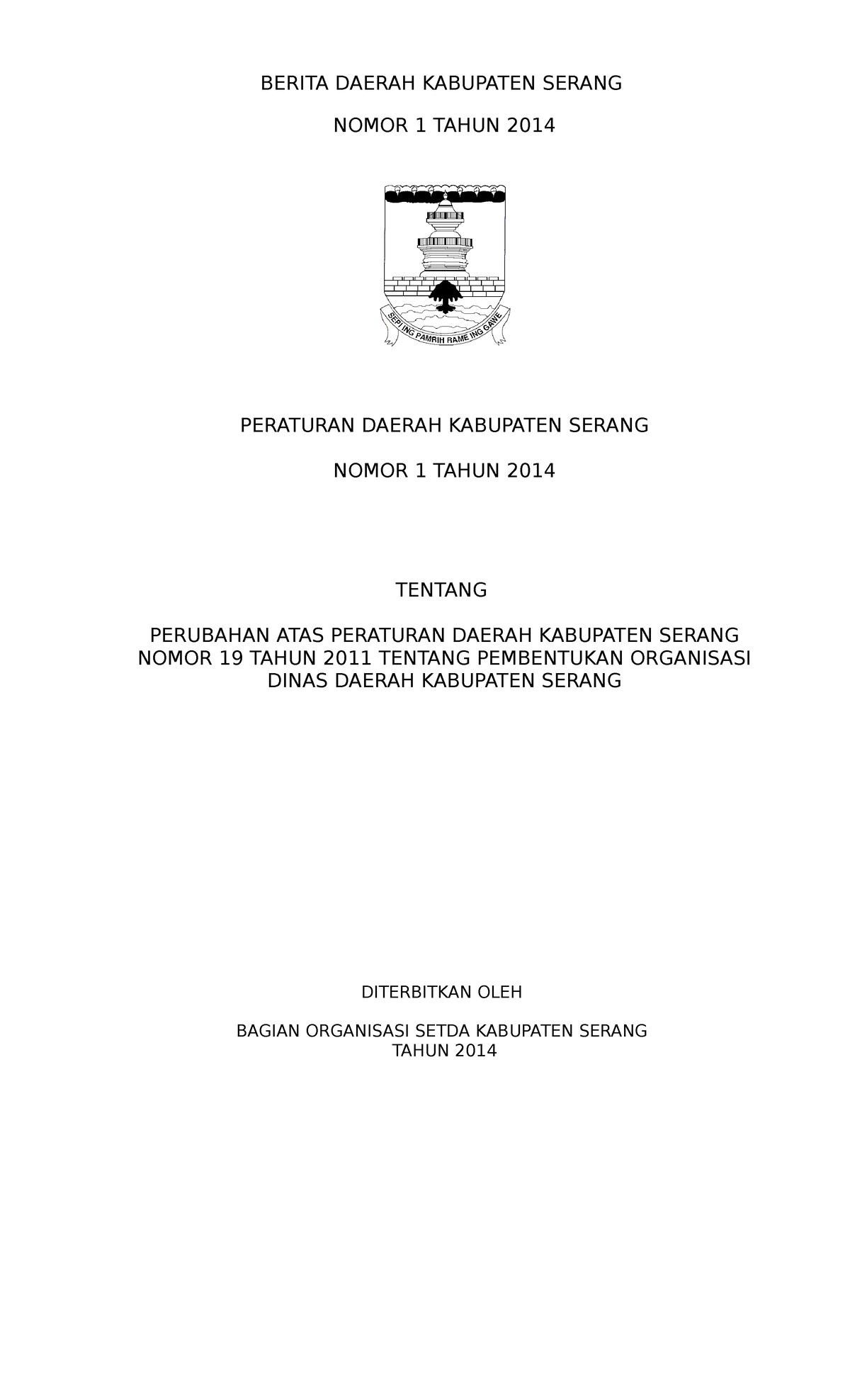 Perda Nomor 1 2014 - Copy - BERITA DAERAH KABUPATEN SERANG NOMOR 1 ...