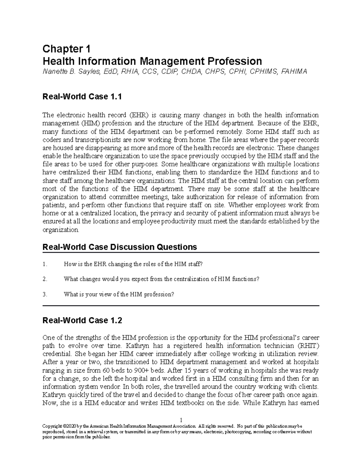 AB103118 Ch01 Student Workbook - Chapter 1 Health Information ...