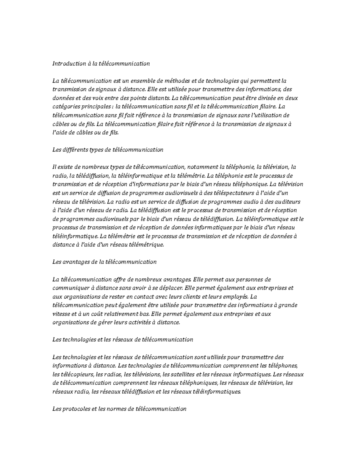Telecommunications Study Notes - Introduction à la télécommunication La ...