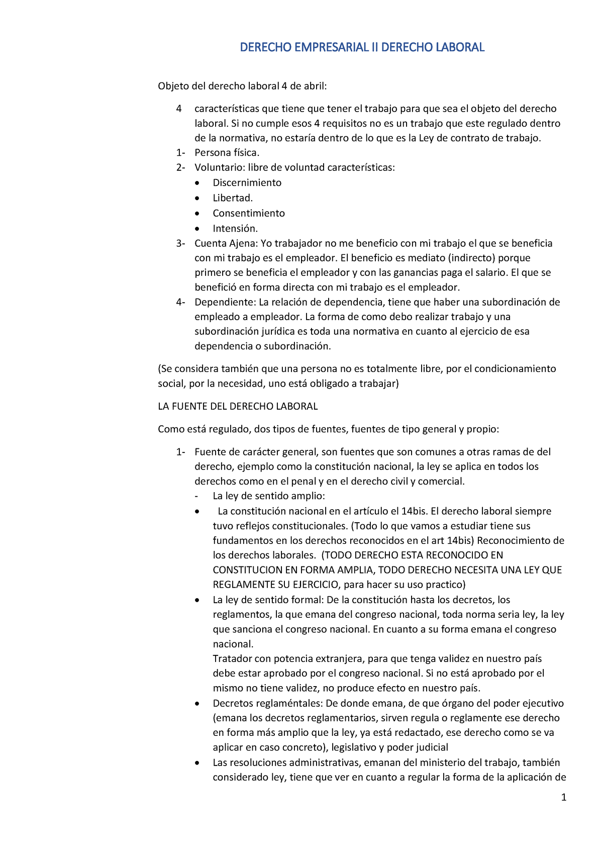 Derecho Empresarial II Derecho Laboral 1mer parcial - DERECHO ...