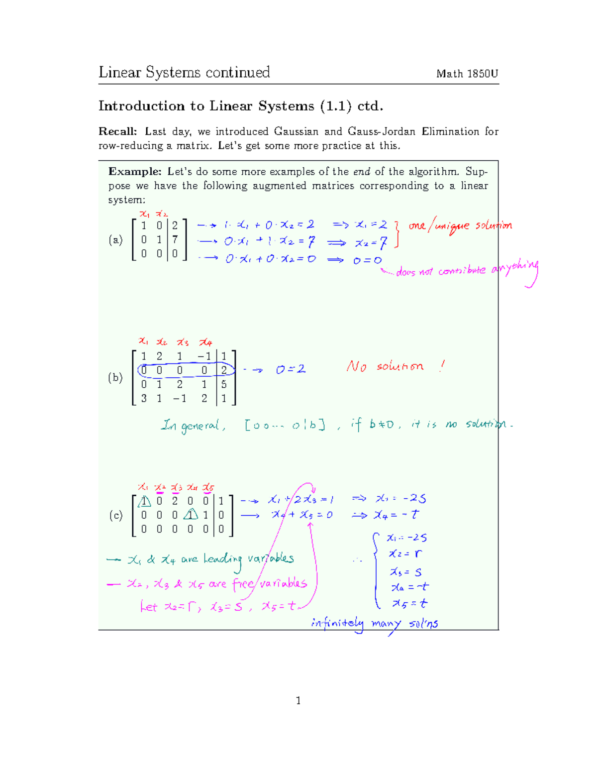 Lecture 3-posted - Linear Systems continued Math 1850U Introduction to ...
