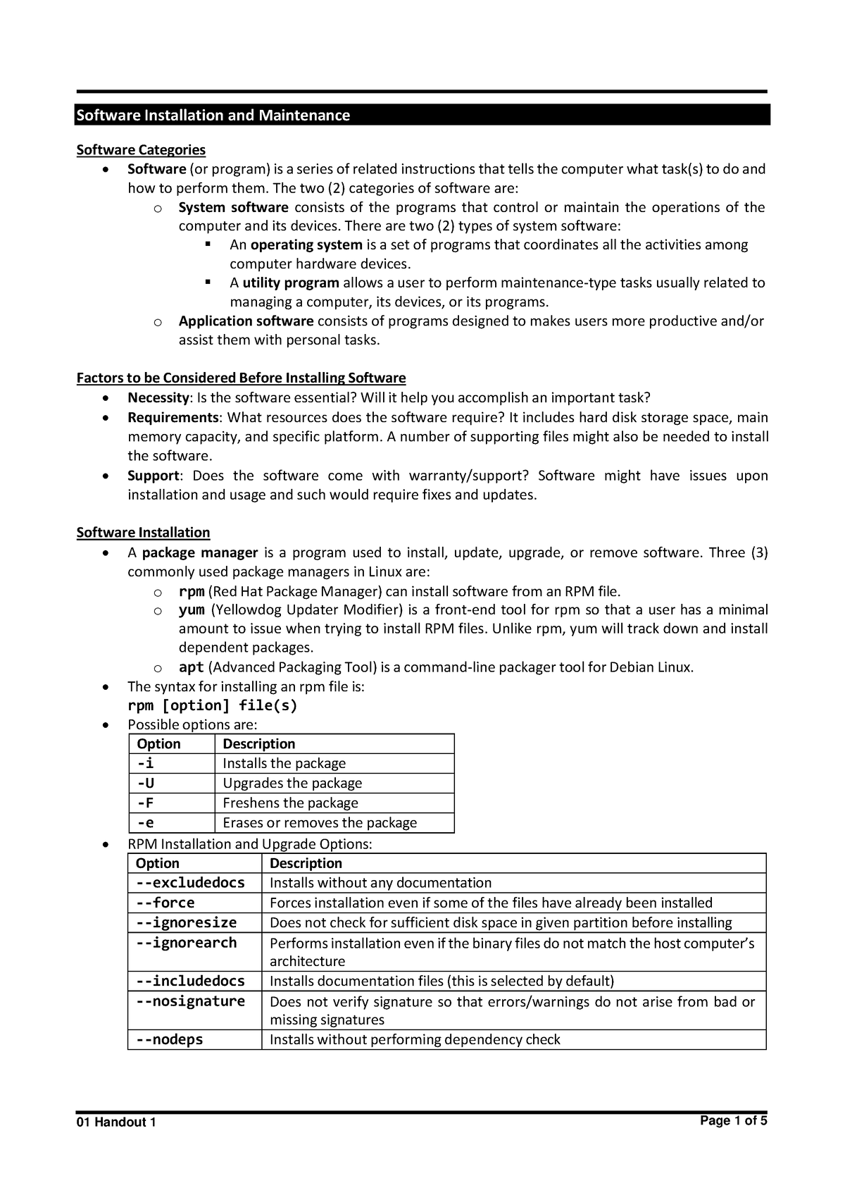 02 Handout 1 Software Installation And Maintenance - Software 