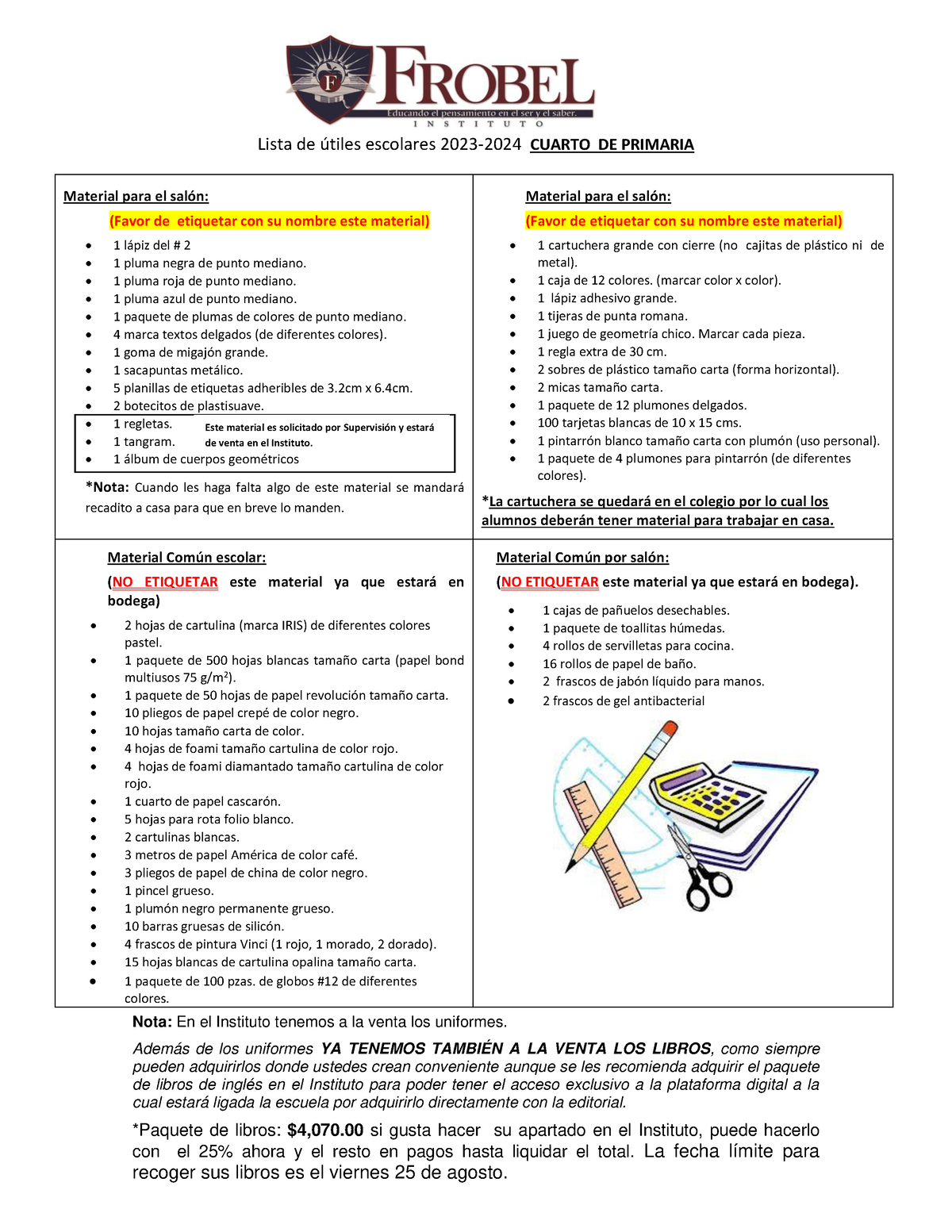 Listas 4° Primaria 2023-2024 - Lista De ̇tiles Escolares 2023-2024 ...