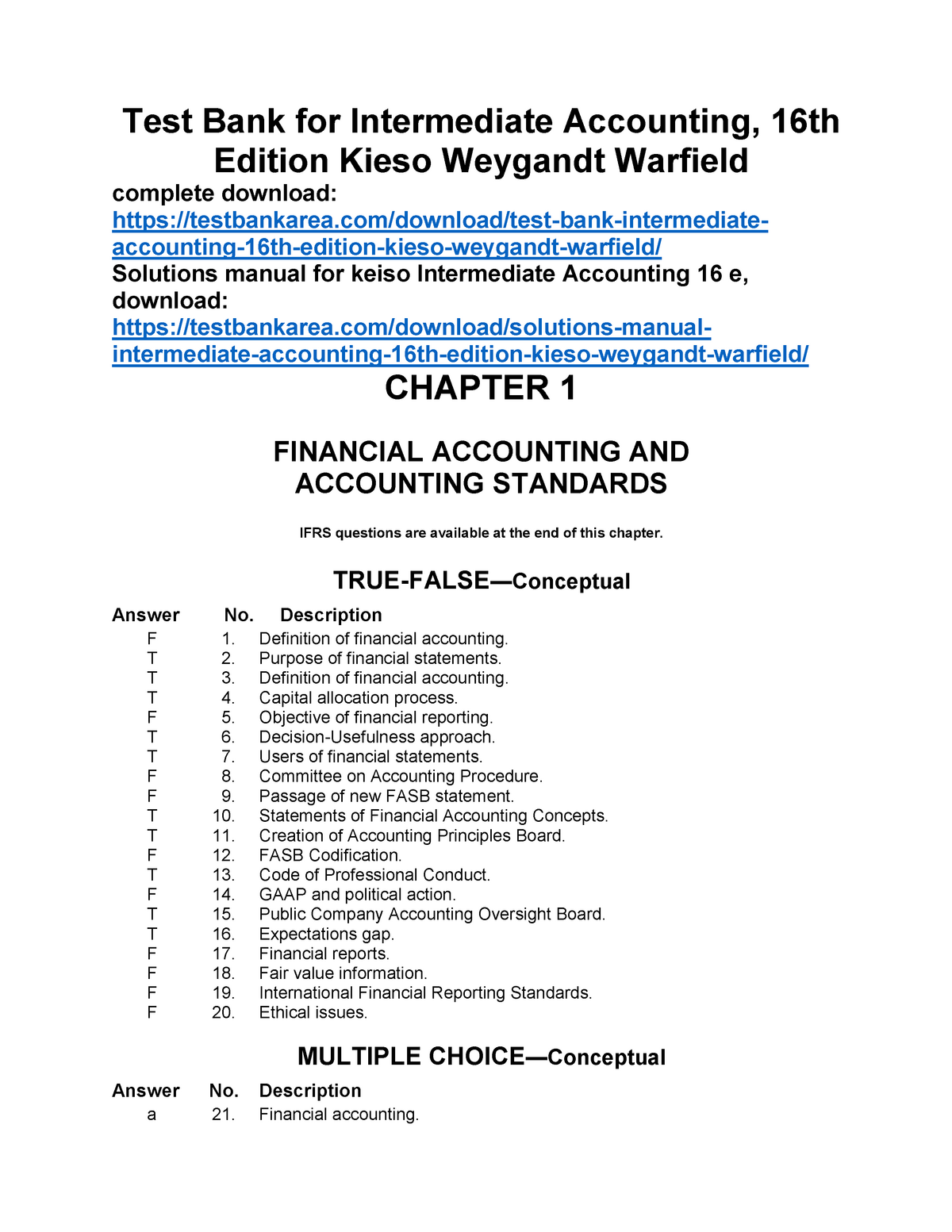 Test Bank For Intermediate Accounting 16th Edition Kieso - TRUE-FALSE ...