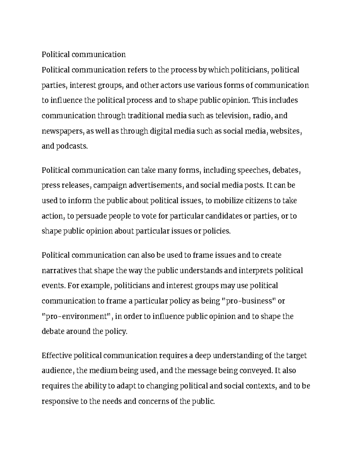 Political Sciences(Political Communication) - Political Communication ...