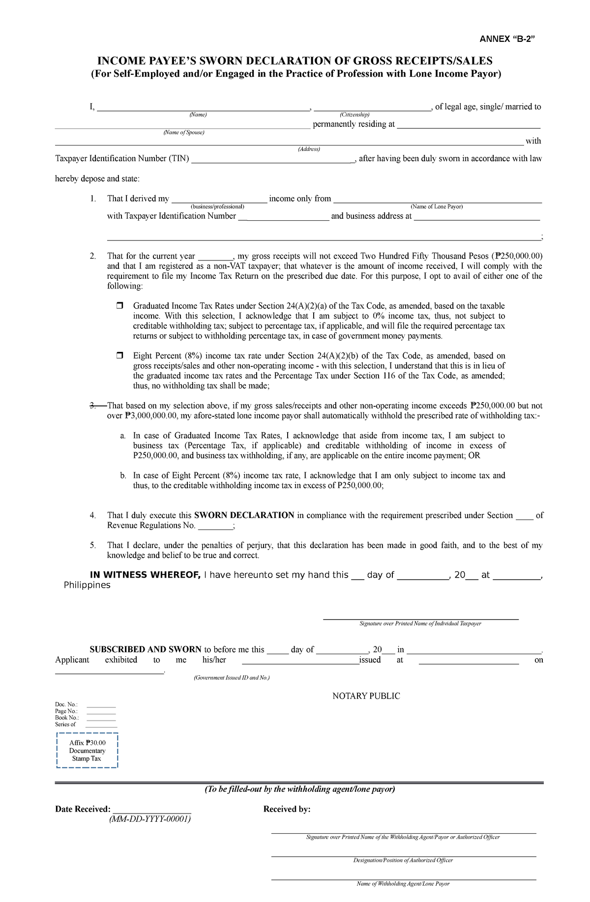 Social Construction And It's Corresponding Forms 2 - ANNEX “B-2” INCOME ...