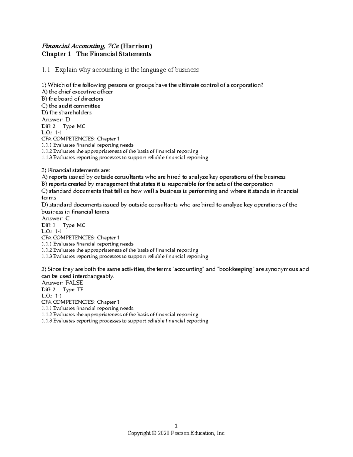 Test bank chapter01 - Financial Accounting, 7Ce (Harrison) Chapter 1 ...
