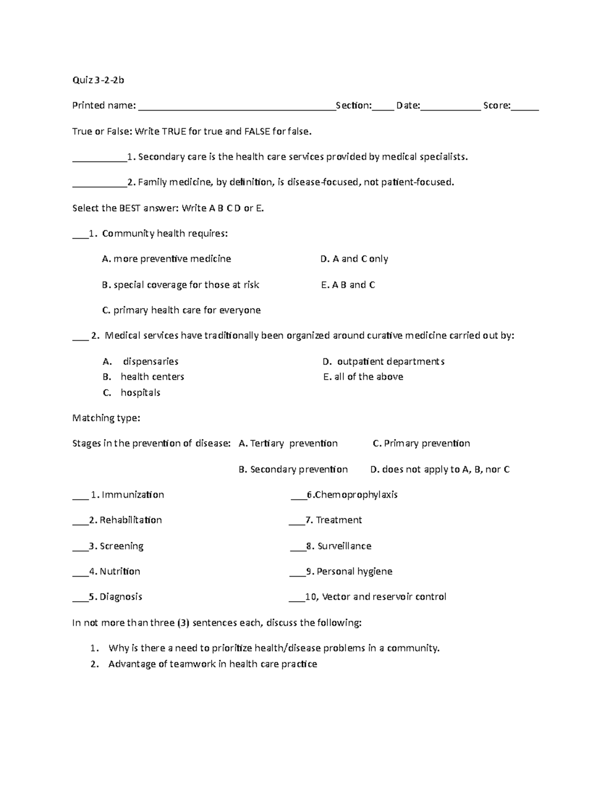 Quiz 3 26 June 2016, questions - Quiz Printed name: True or False ...