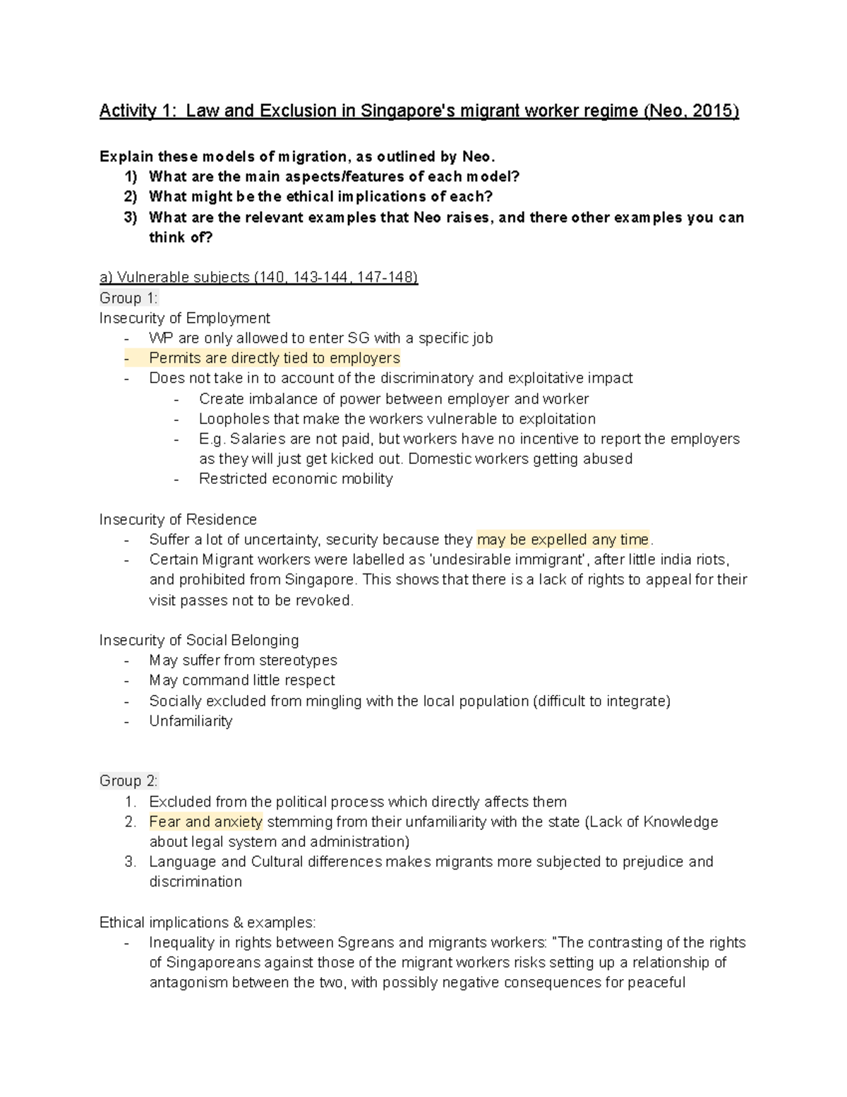 GES1041 GESS1029 Tutorial 4 TD7 - Activity 1: Law and Exclusion in ...