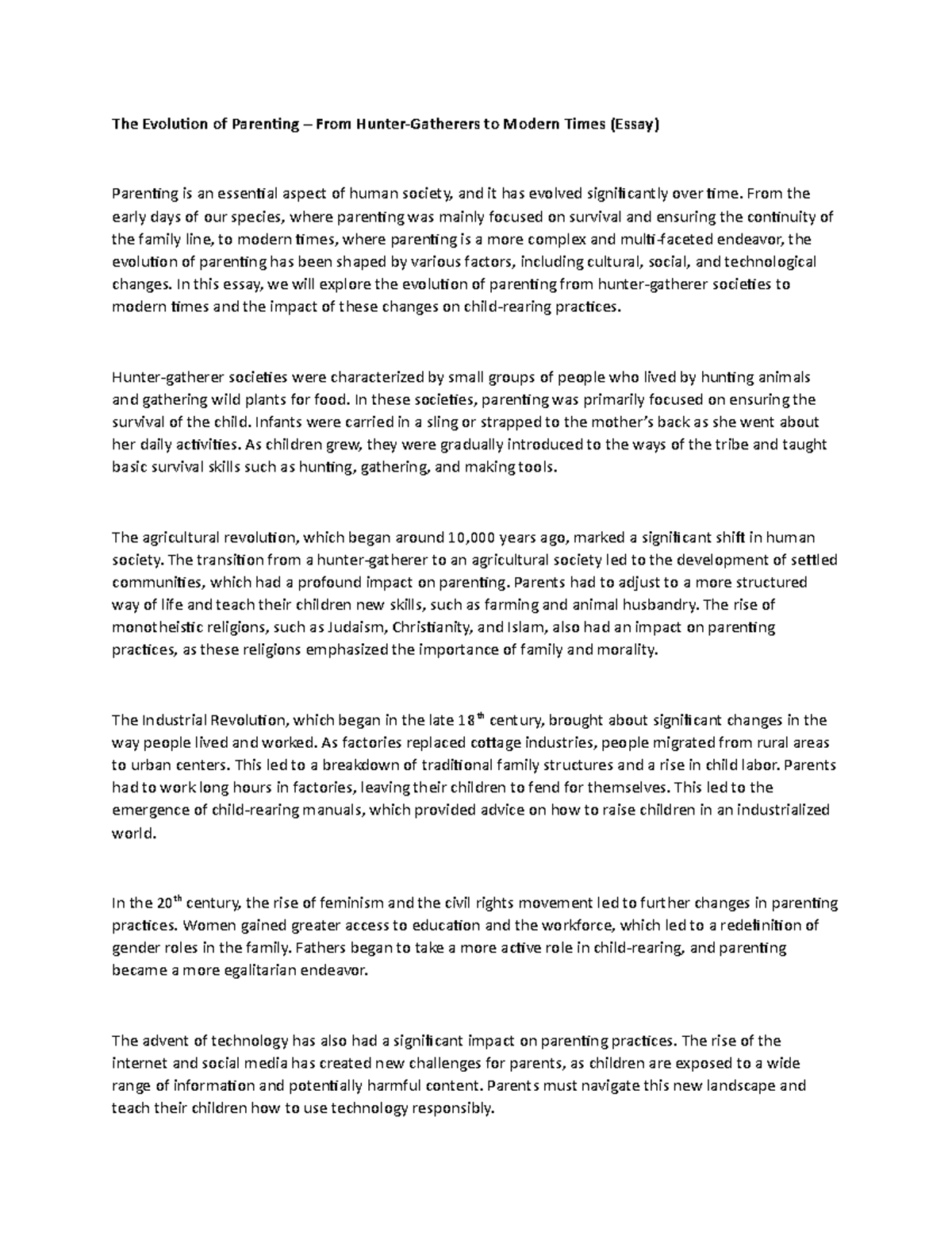 The Evolution of Parenting From HunterGatherers to Modern Times