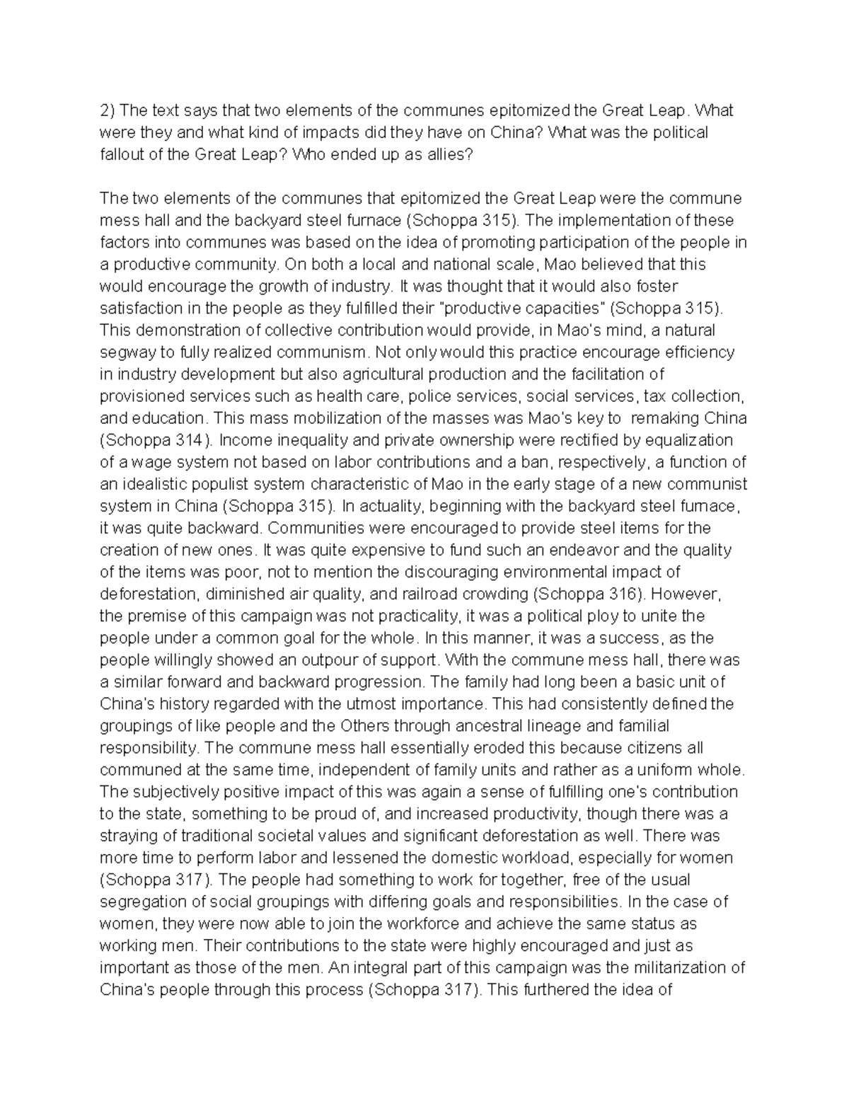 Mao Discussion Post - The text says that two elements of the communes ...