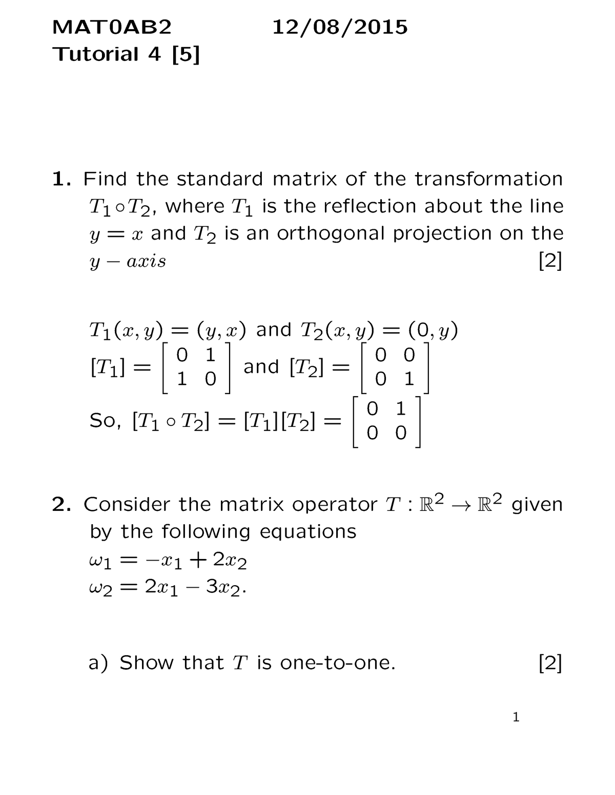 Class Test 4 Memo Engineering Mathematics 0ab2 Mat0ab2 Uj Studocu