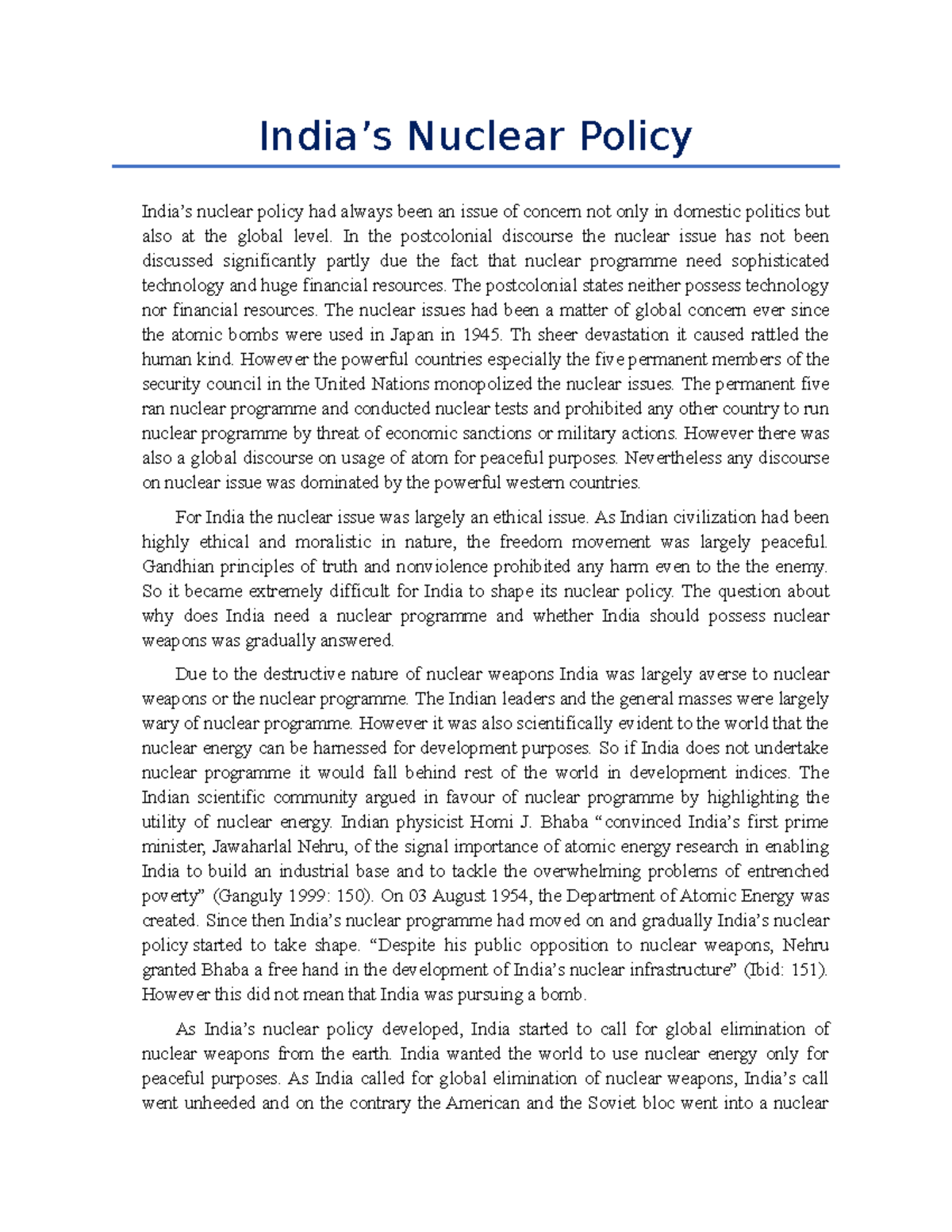 India’s Nuclear Policy - India’s Nuclear Policy India’s Nuclear Policy ...