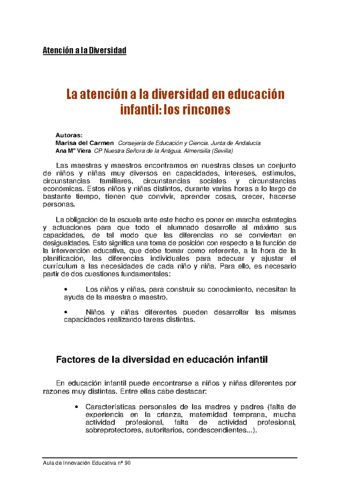 La atención a la diversidad en educación infantil los rincones de ...