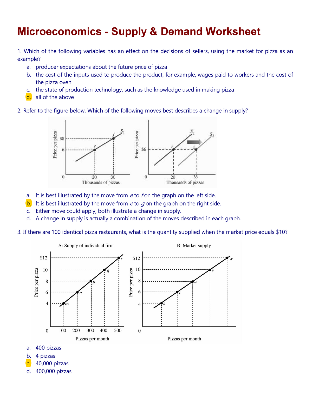 microeconomics demand and supply assignment