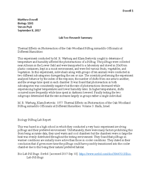 Biology Final Lab Report - Matthew Dowell Biology 1101 23 October 2017 ...