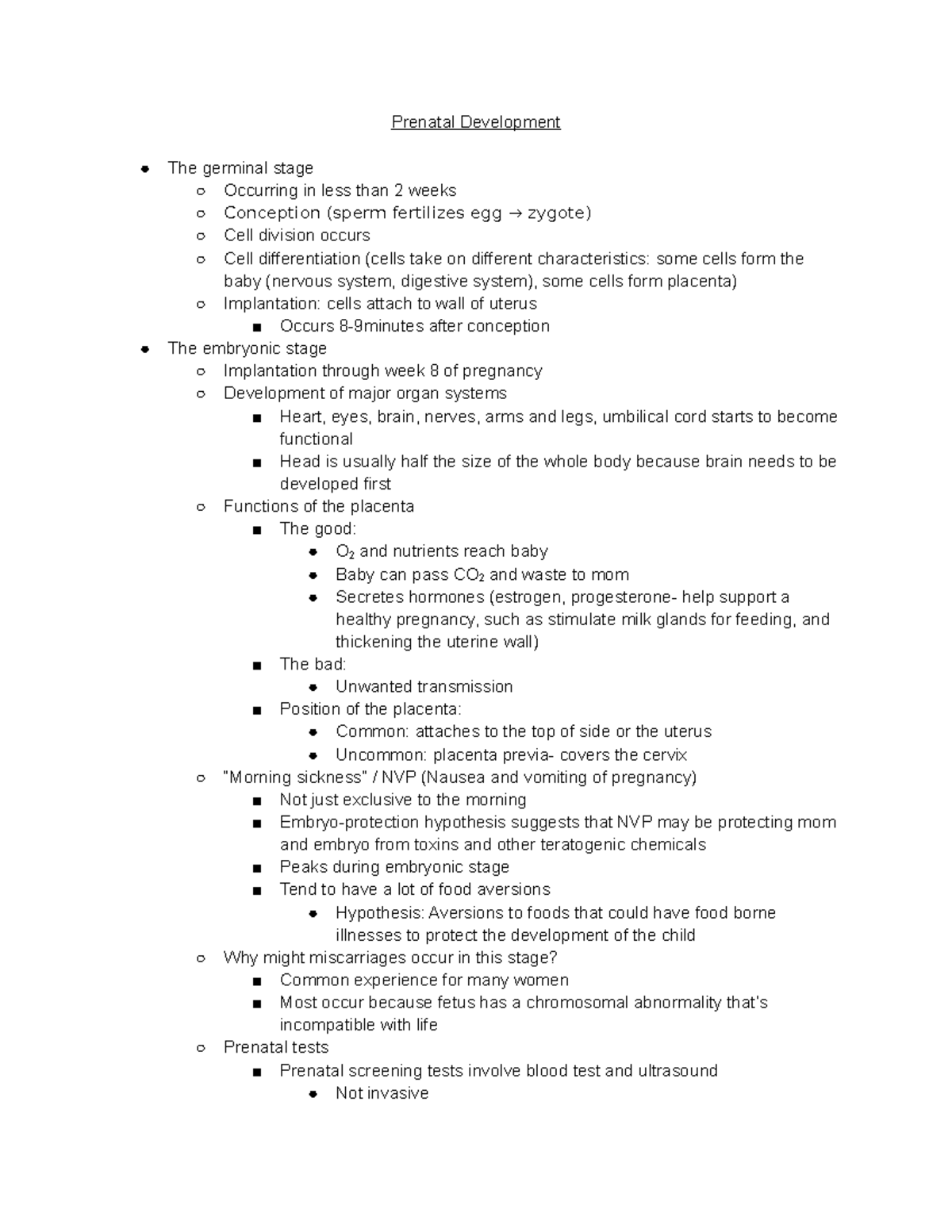 Class Notes Ch.3 Prenatal Development - Prenatal Development The ...