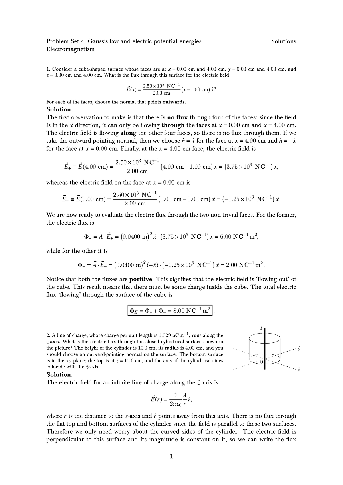 Homework 4 Solution Set - Problem Set 4. Gauss’s Law And Electric ...