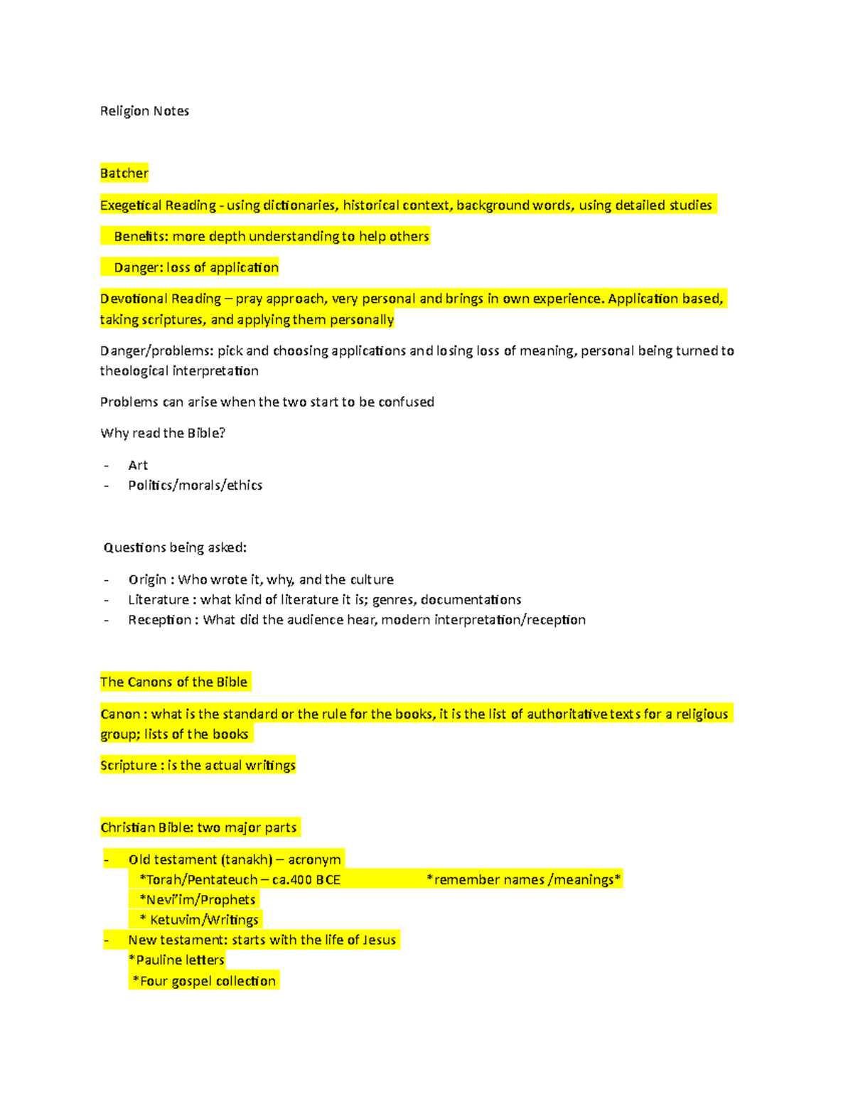 Religion notes - For the study of the bible - ####### Religion Notes ...
