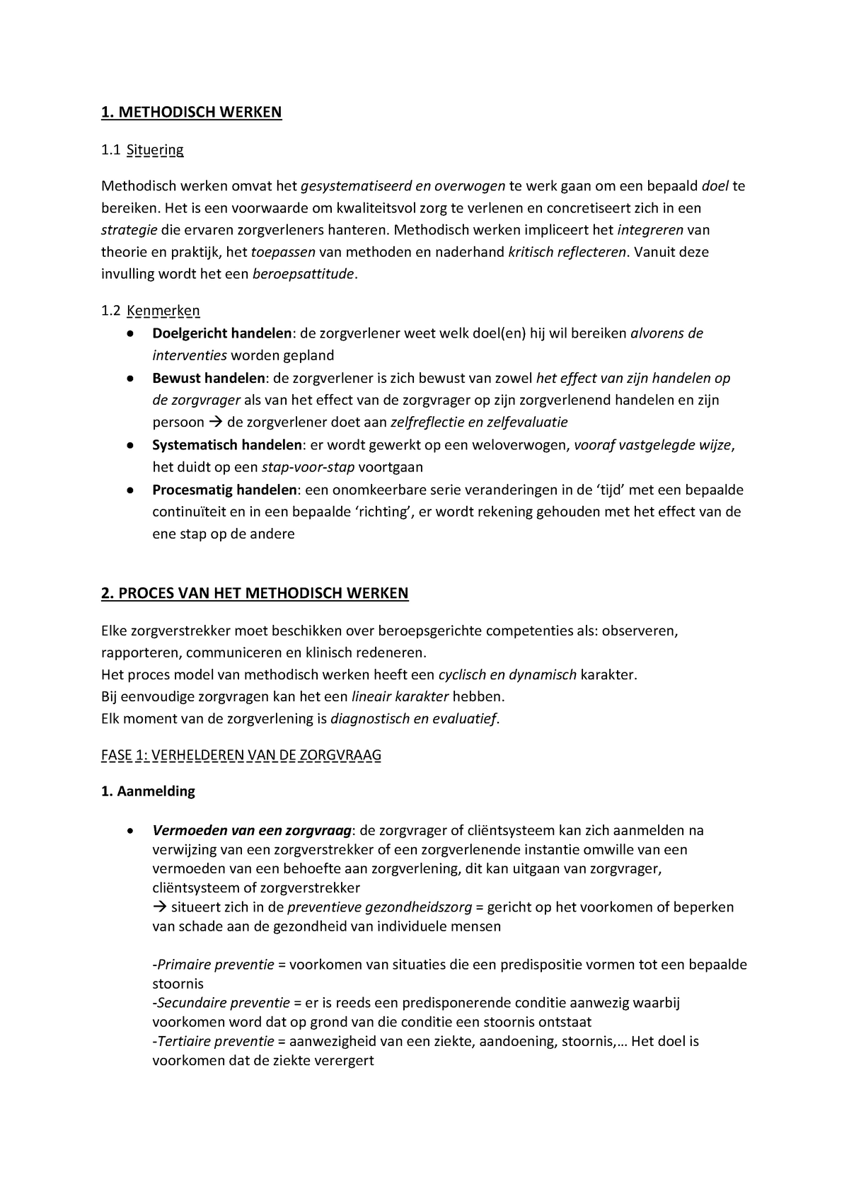 Samenvatting Methodisch Werken In De Gezondheidszorg - 1. METHODISCH ...