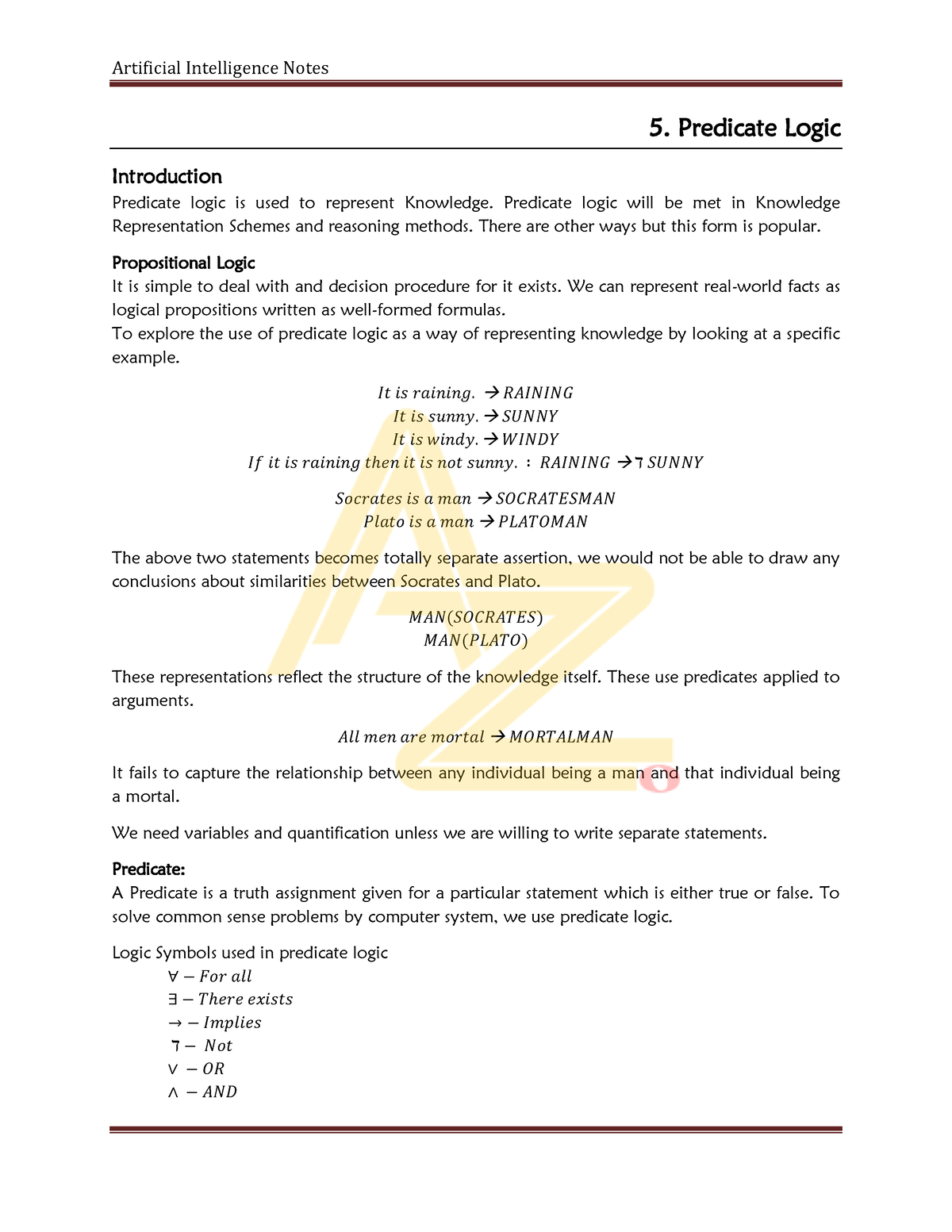 AI Mod2Documents.in - 5. Predicate Logic Introduction Predicate Logic ...