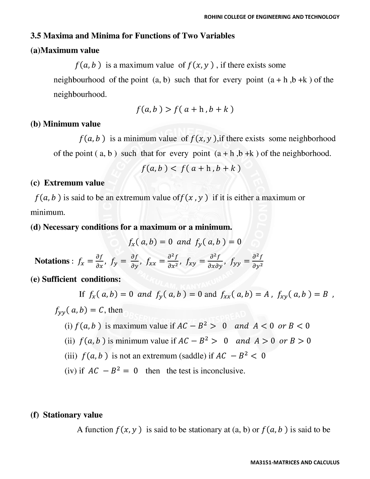 MATH 1181 Maxima-Minima- Math-problem - 3 Maxima And Minima For ...