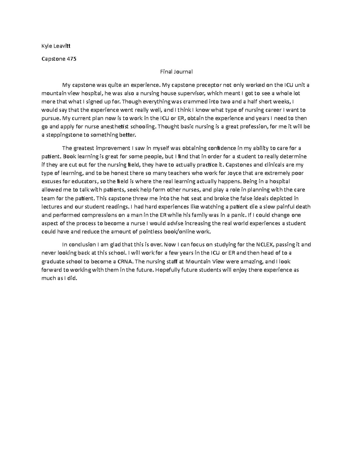 Final journal - study - Kyle Leavitt Capstone 475 Final Journal My ...