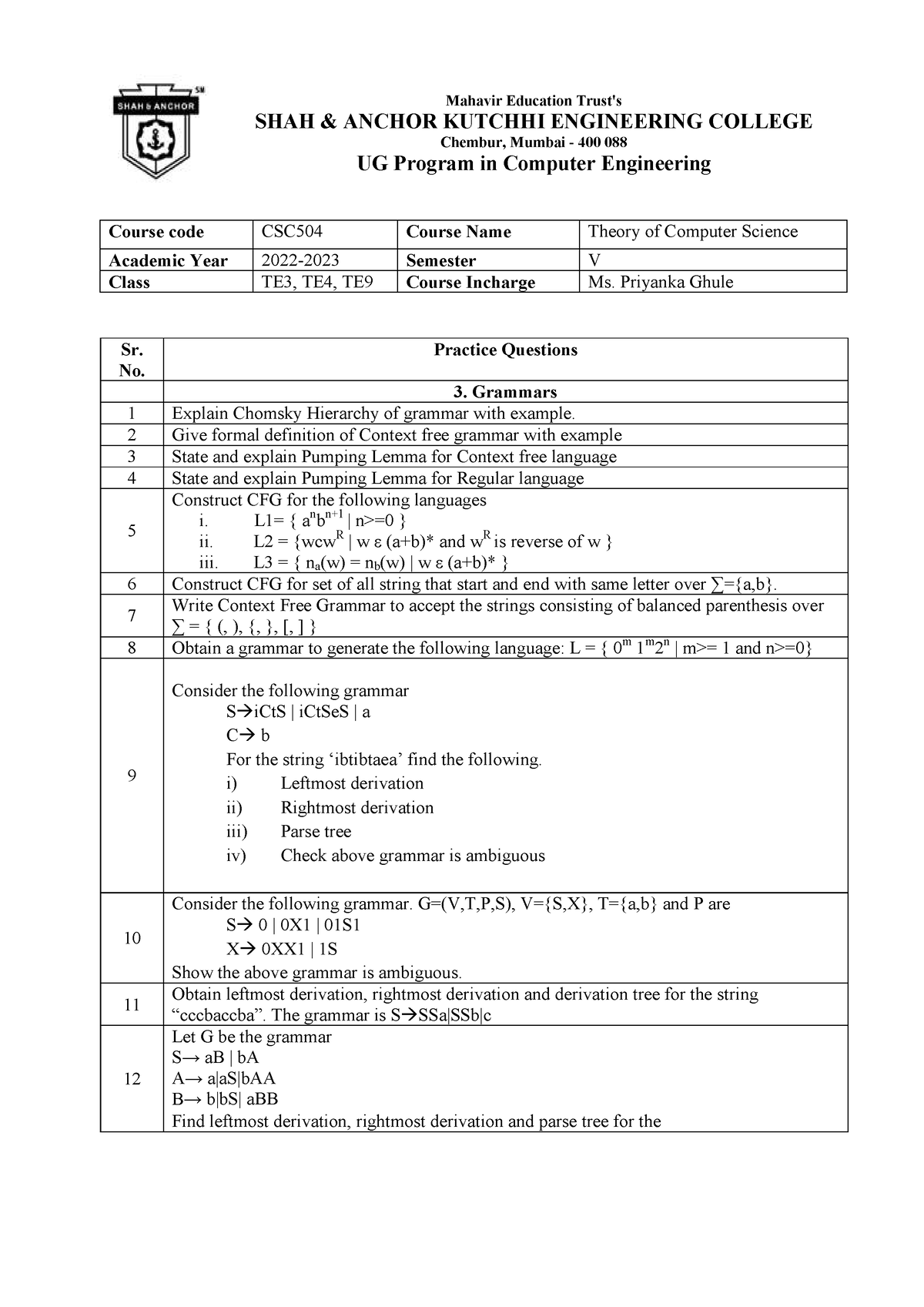 TCS IA2 Practice Questions 2022-2023 - Mahavir Education Trust's SHAH ...