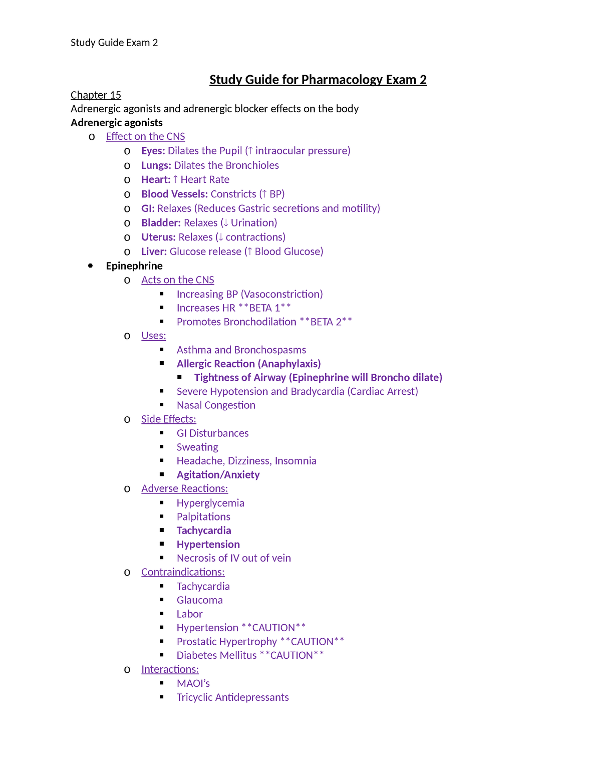 Pharm Study Guide Exam 2 - Study Guide For Pharmacology Exam 2 Chapter ...