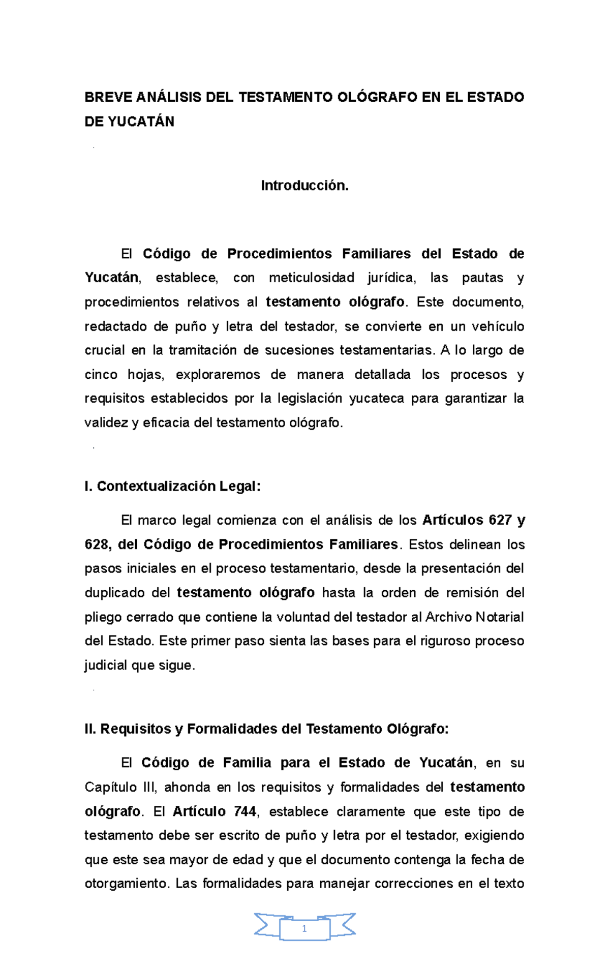 Breve Analisis Del Tesmamento Olografo En El Estado De Yucat N Breve