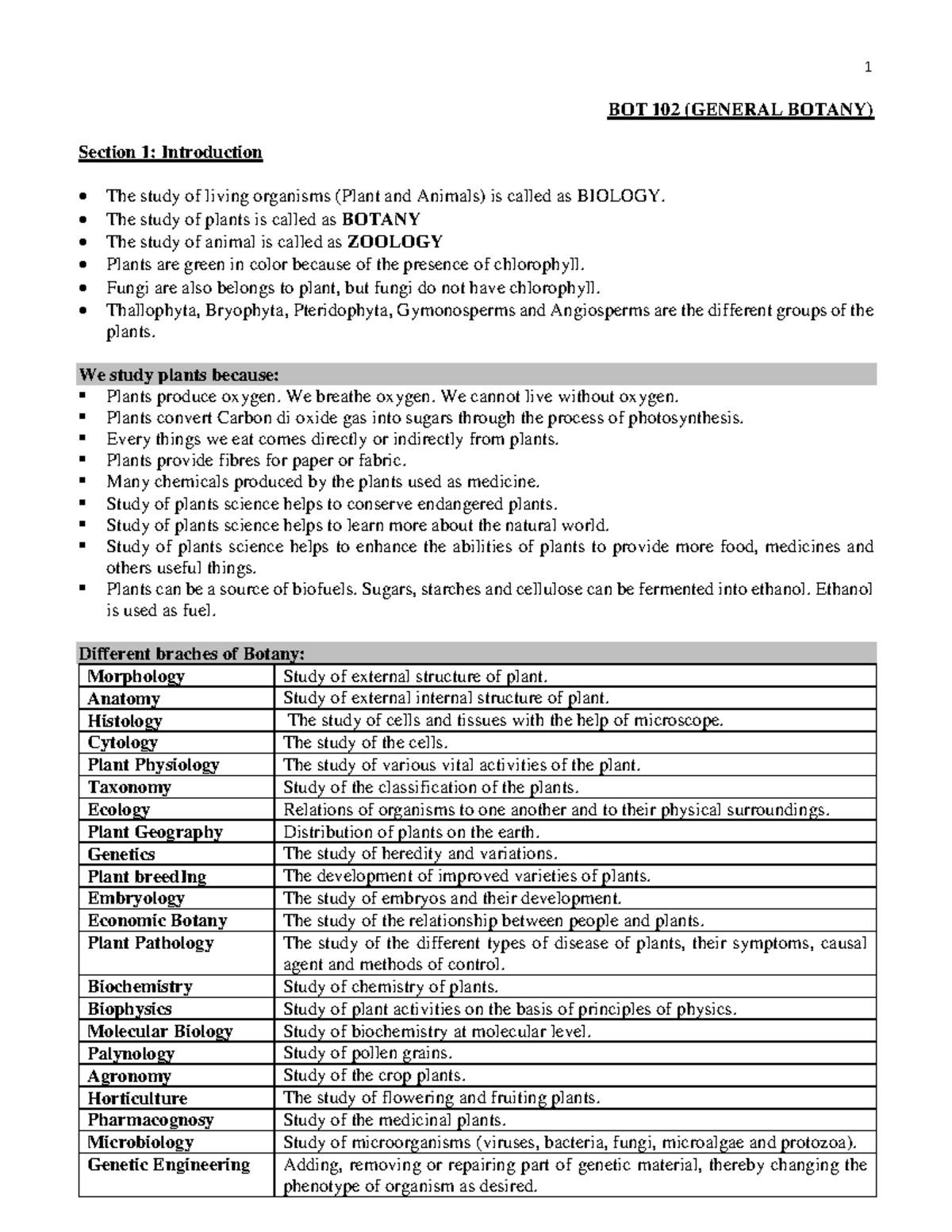 Production economics - BOT 102 (GENERAL BOTANY) Section 1: Introduction ...