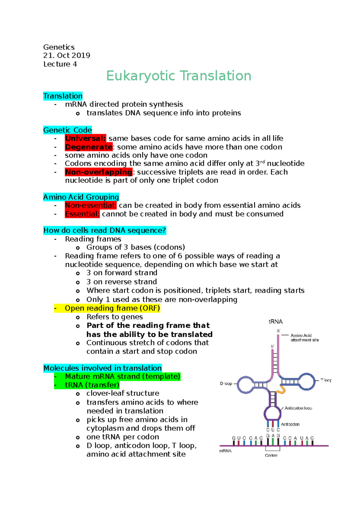 4 - Genetics - Lecturer: Donna Year 1 Biomedical Sciences - Genetics 21 ...